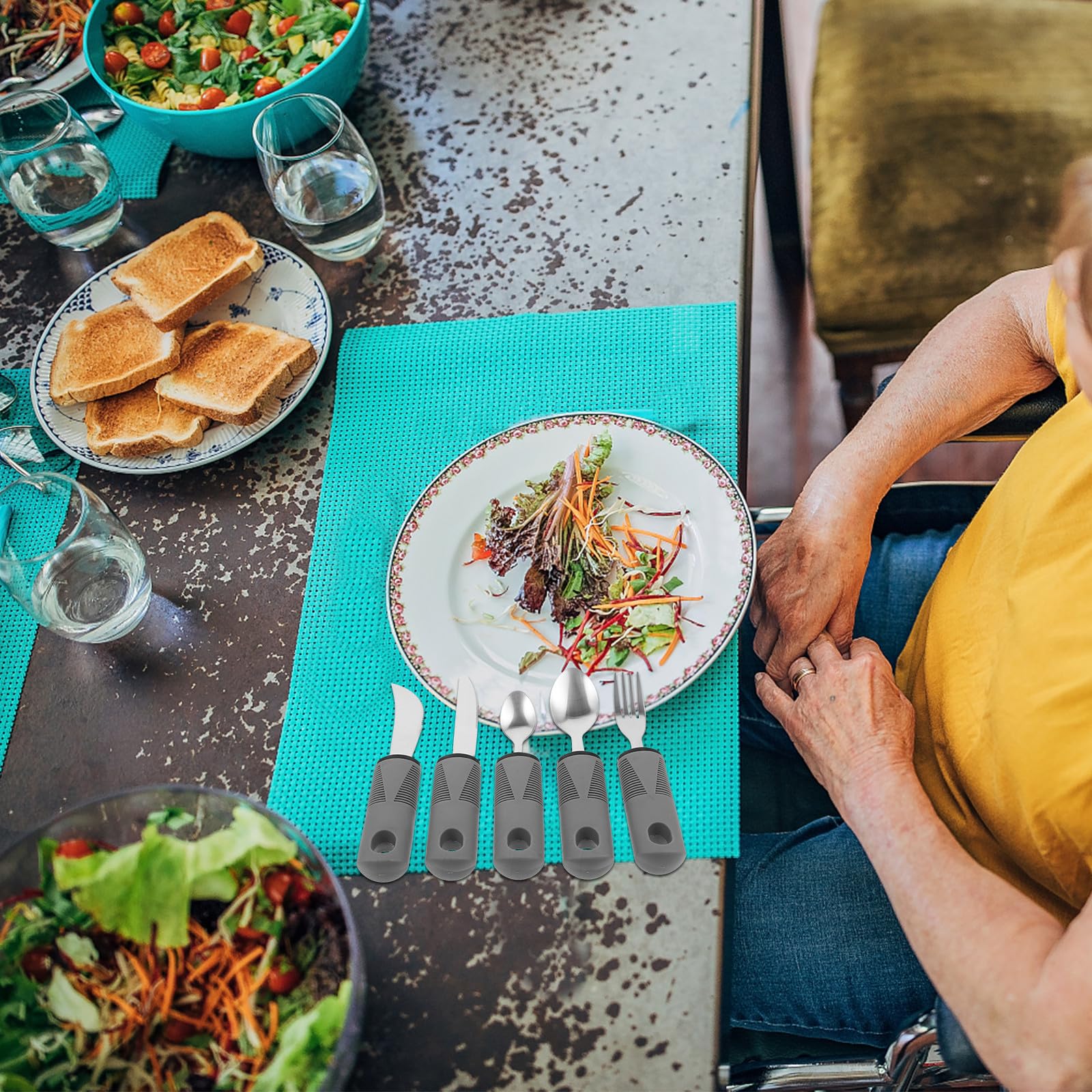 Vajilla Antivibración Para Personas Mayores Incluye Cuchara y Tenedor Adaptables Cubiertos Portátiles Para Uso Casa o Restaurante