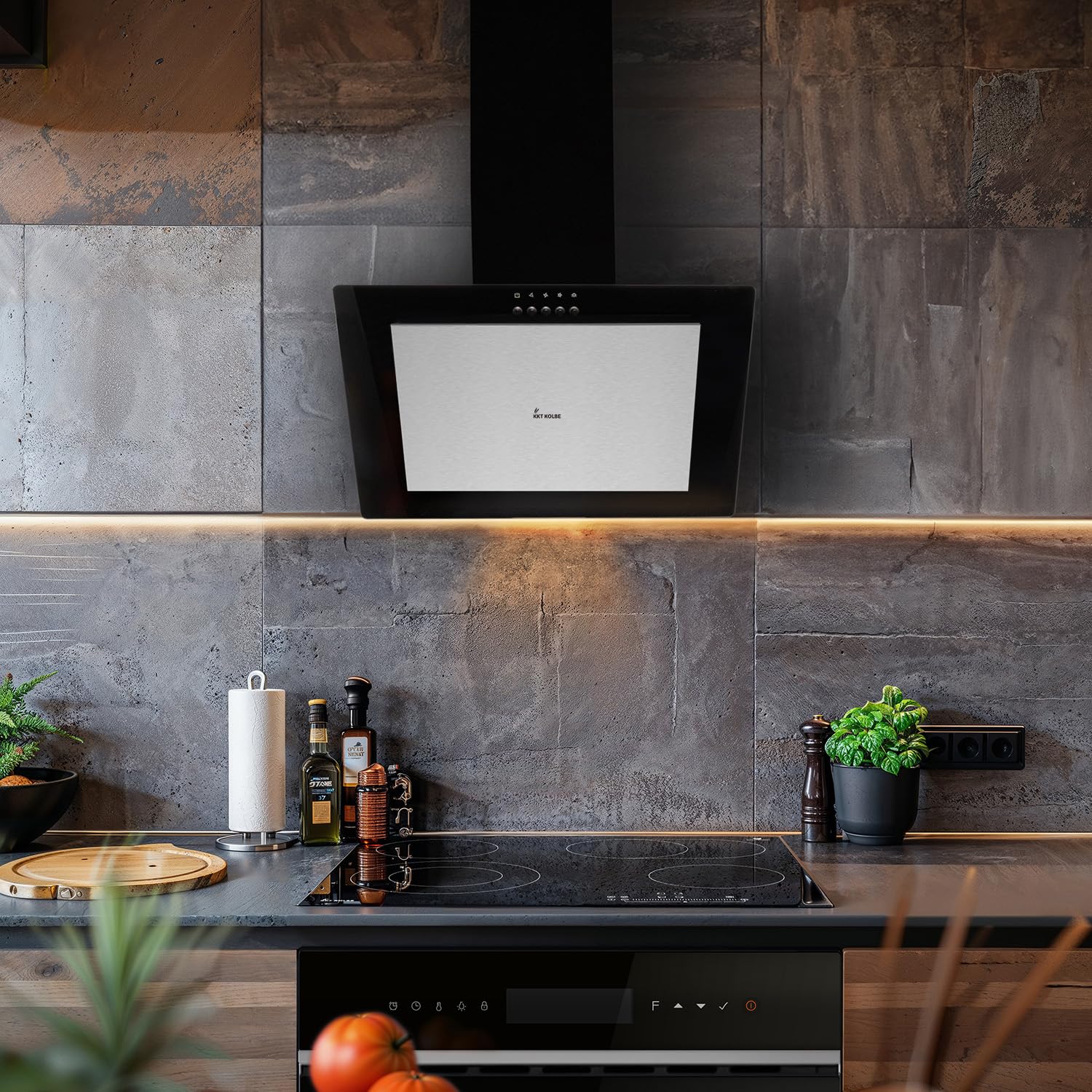 KKT KOLBE Kopffrei-Dunstabzugshaube VTH601ED, 60 cm | Abluft und Umluft, Edelstahl und Glas, schwarz-silber, LED-Beleuchtung, Druckknopf-Bedienung