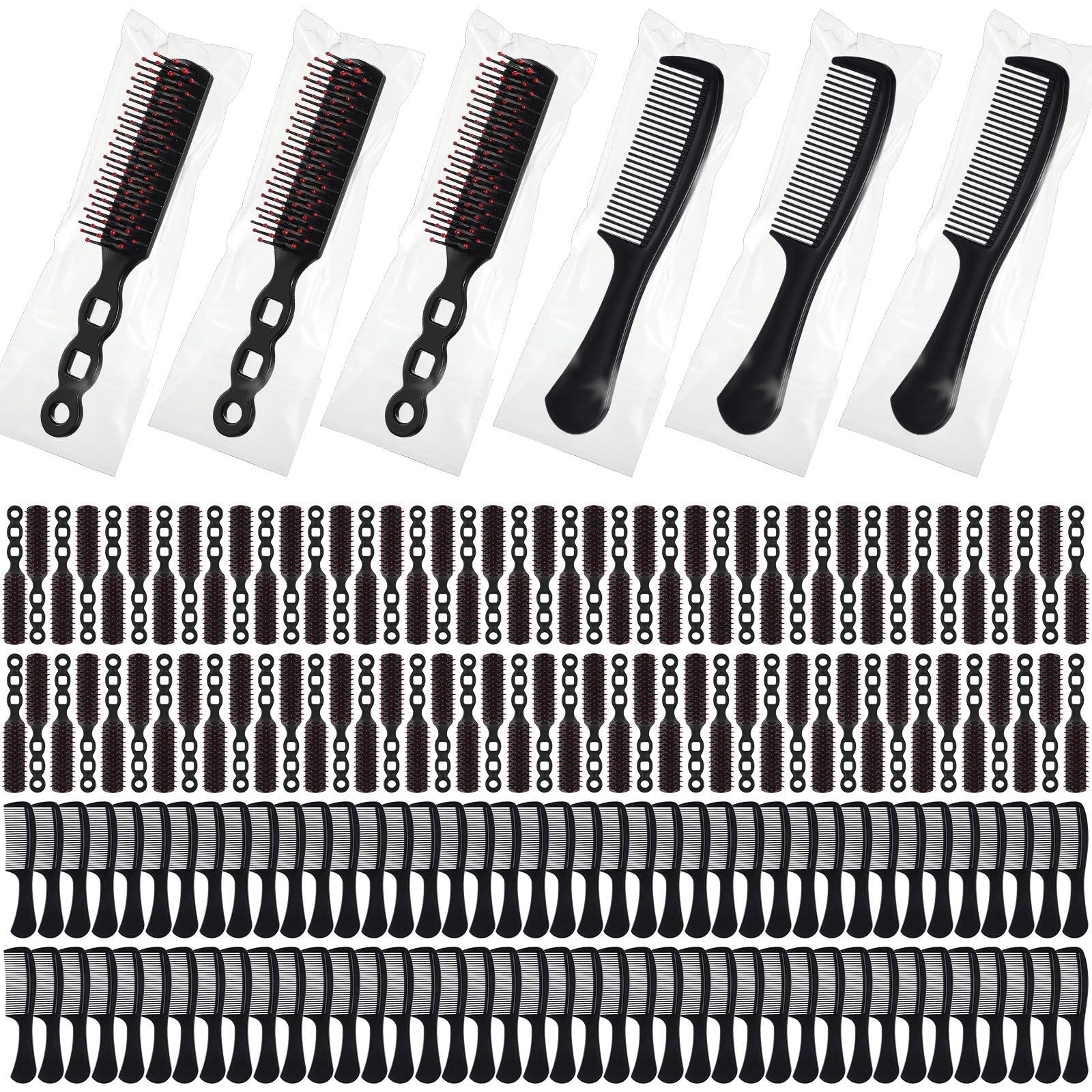 Baderke Juego de 200 cepillos de pelo envueltos individualmente para personas sin hogar, cepillo desenredante a granel, peines anchos para cabello rizado, adecuado para mujeres, hombres, niños