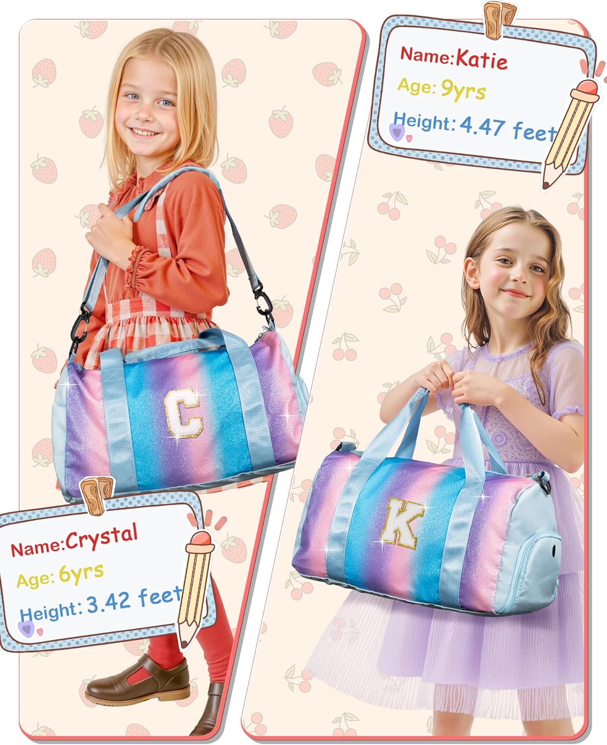 Gifts for Kids-Girl Gym Bag with Shoe Compartment, Kid Personalized Weekender Overnight Bags, Initial Travel Tote with Makeup Pouch, Soccer Gifts for Girls (Letter V)