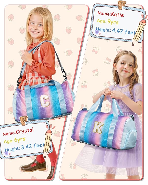 Vogewood Gifts for 4 5 6 7 8 9 10 Year Old Girls-Girl Gym Bag with Shoe Compartment, Kid Personalized Weekender Overnight Bags, Initial Travel Tote with Makeup Pouch, Gift for Daughter (Letter G) by Vogewood - Image 3