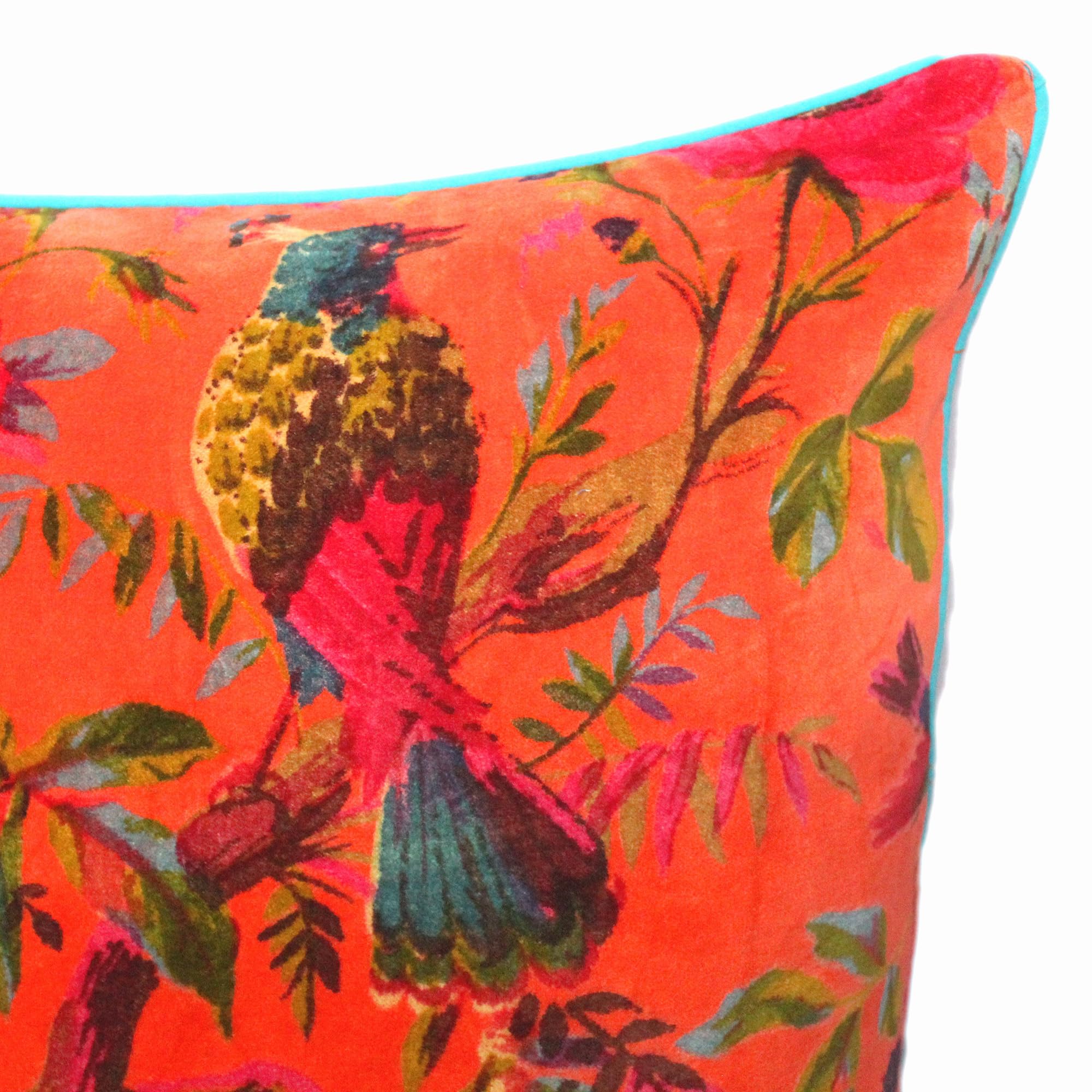 Funda de cojín con flores de terciopelo para sofá, colorido estilo bohemio chic, acento indio, hecho a mano (naranja, 61 cm x 61 cm)