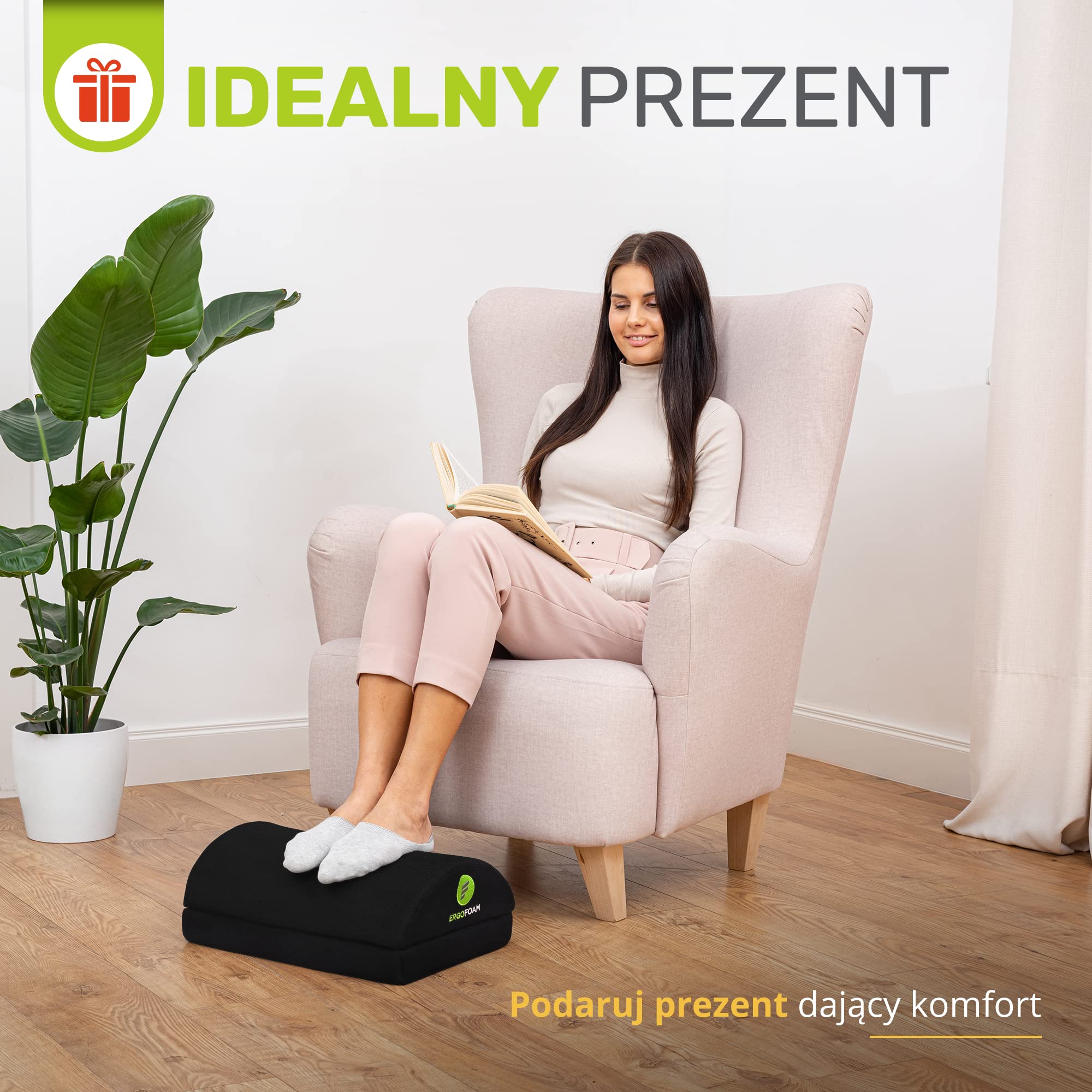 ErgoFoam Regulowany podnóżek pod biurkiem dla dodanej wysokości - duży wysokiej jakości aksamitny miękki piankowy podnóżek na biurko - najwygodniejszy podnóżek na biurku na świecie dla pleców, lędźwiu, bólu kolan (czarny)