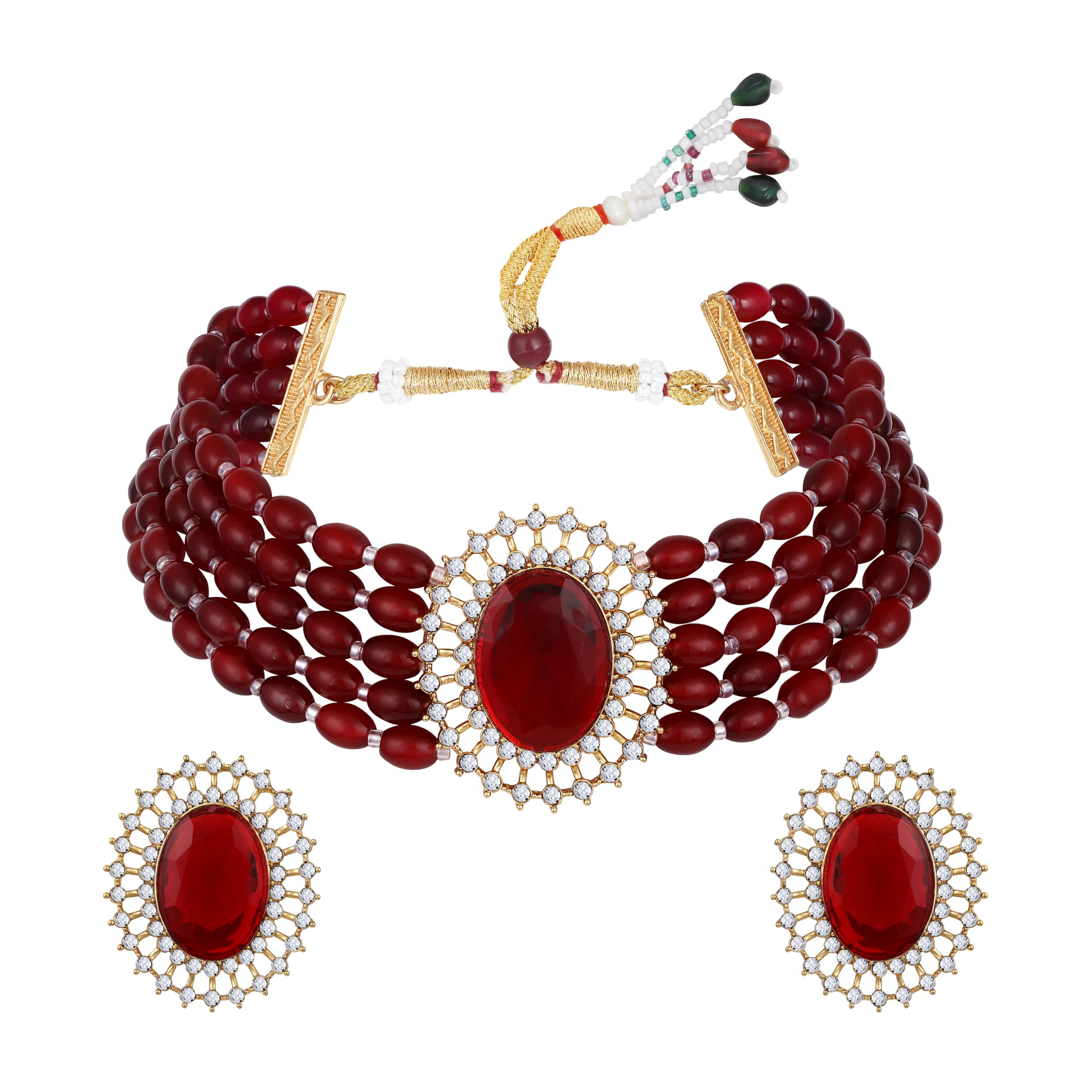 AD Diamond Kundan Style Gold Plated Choker Necklace set-image-45
