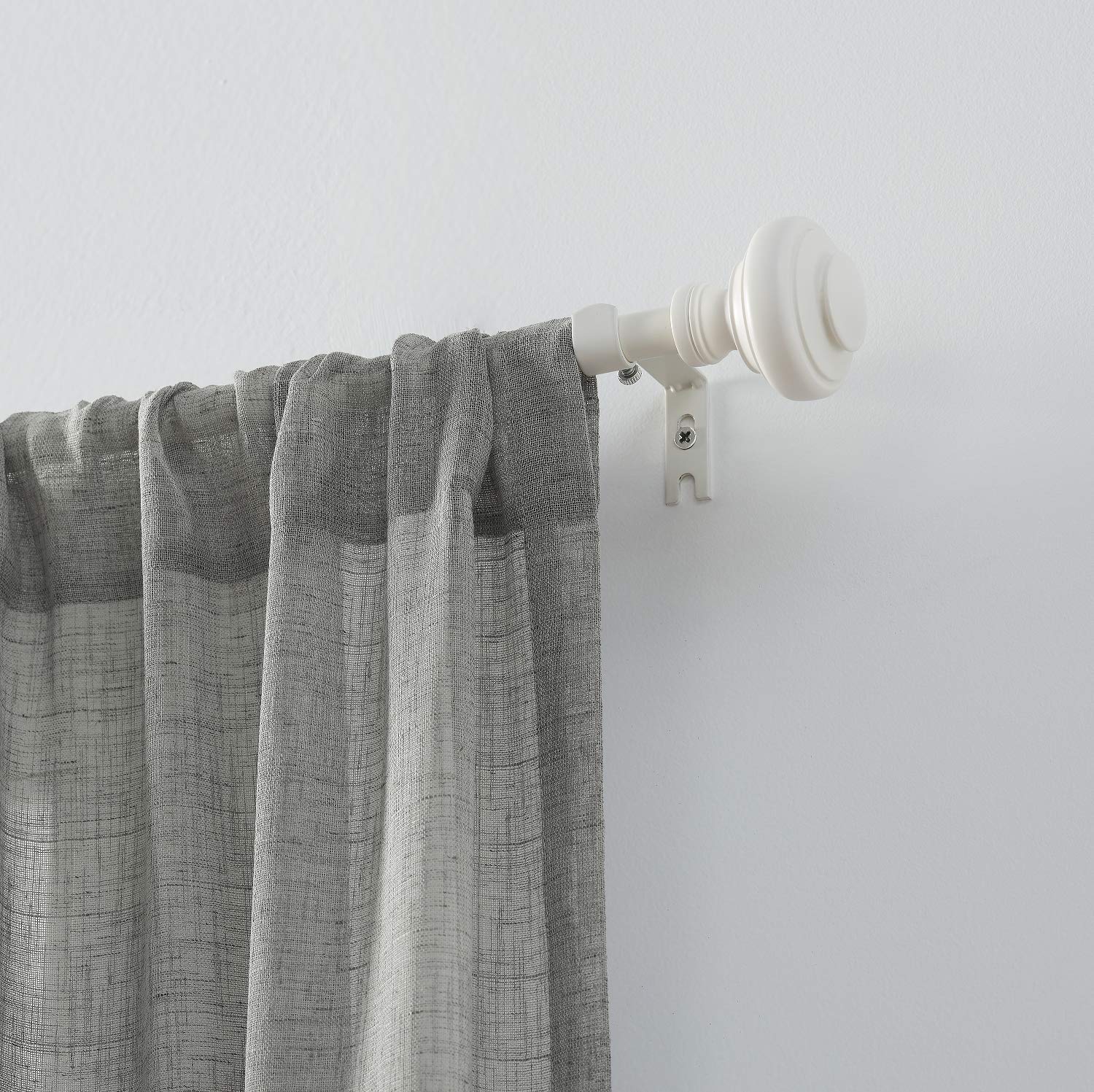 MODE Simplicity Collection 5/8" Diameter Curtain Rod Set with Doorknob Curtain Rod Finials and Steel Wall Mounted Adjustable Curtain Rod, Fits 32” to 90” Windows, White