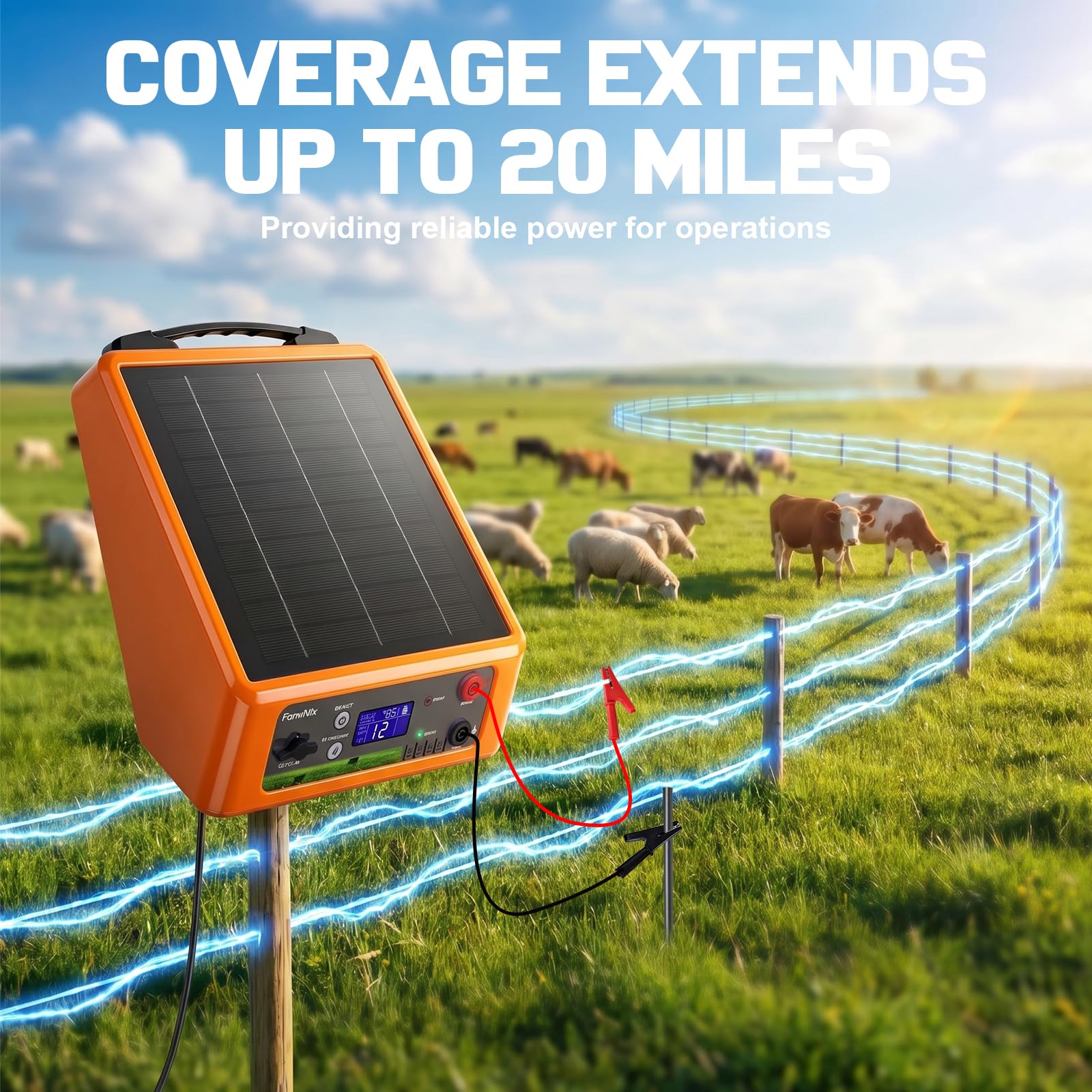 Elettrificatore Recinto Elettrico Solare 32KM, Uscita 6-12KV