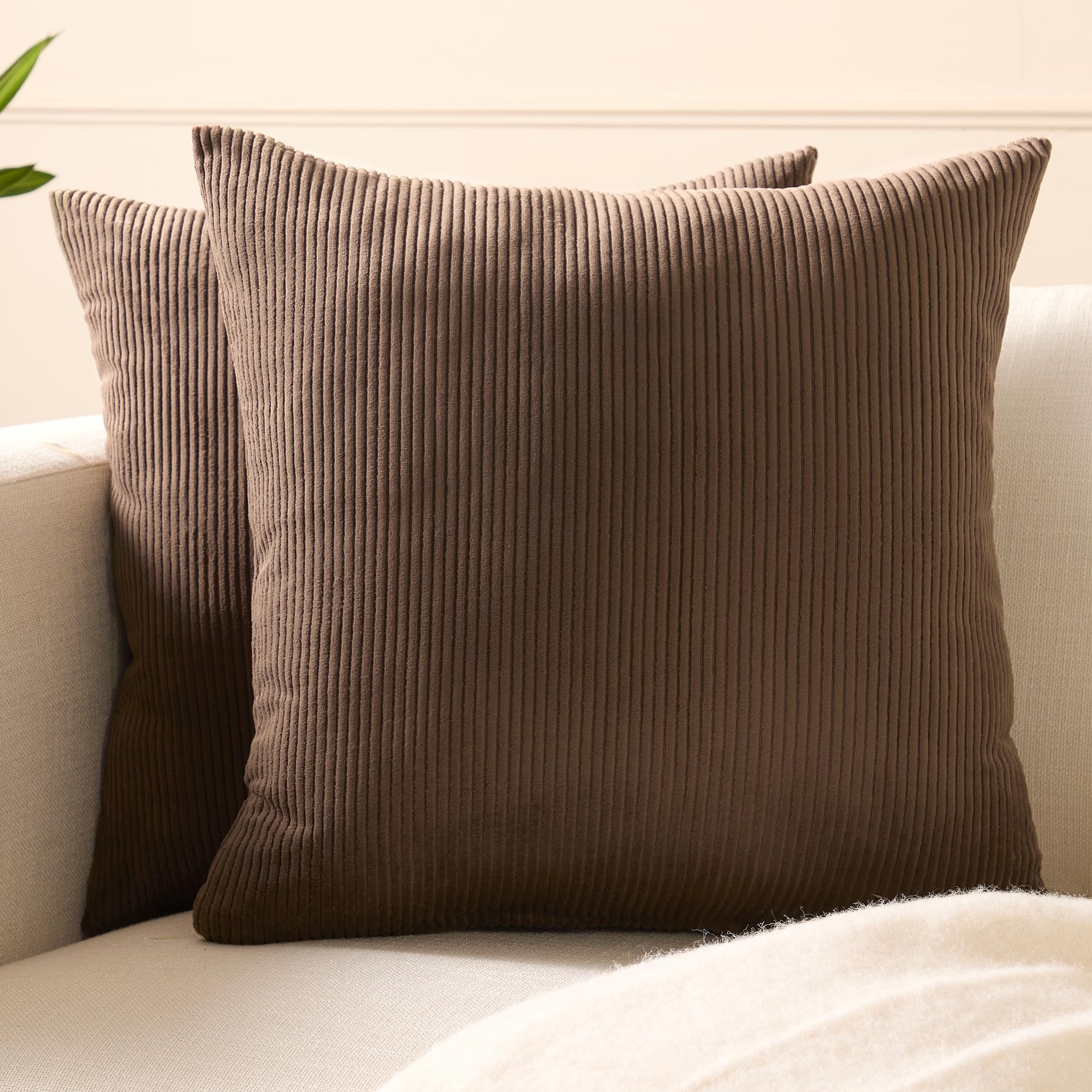 Encasa XO Corduroy Cushion Covers 40x40 cm, Set of 2 Soft Textured Striped Boho Pillow Covers | Decorative and Cozy Cushion Cases For Home Decor For Sofa Living Room Couch Bed, Coffee โ image 1