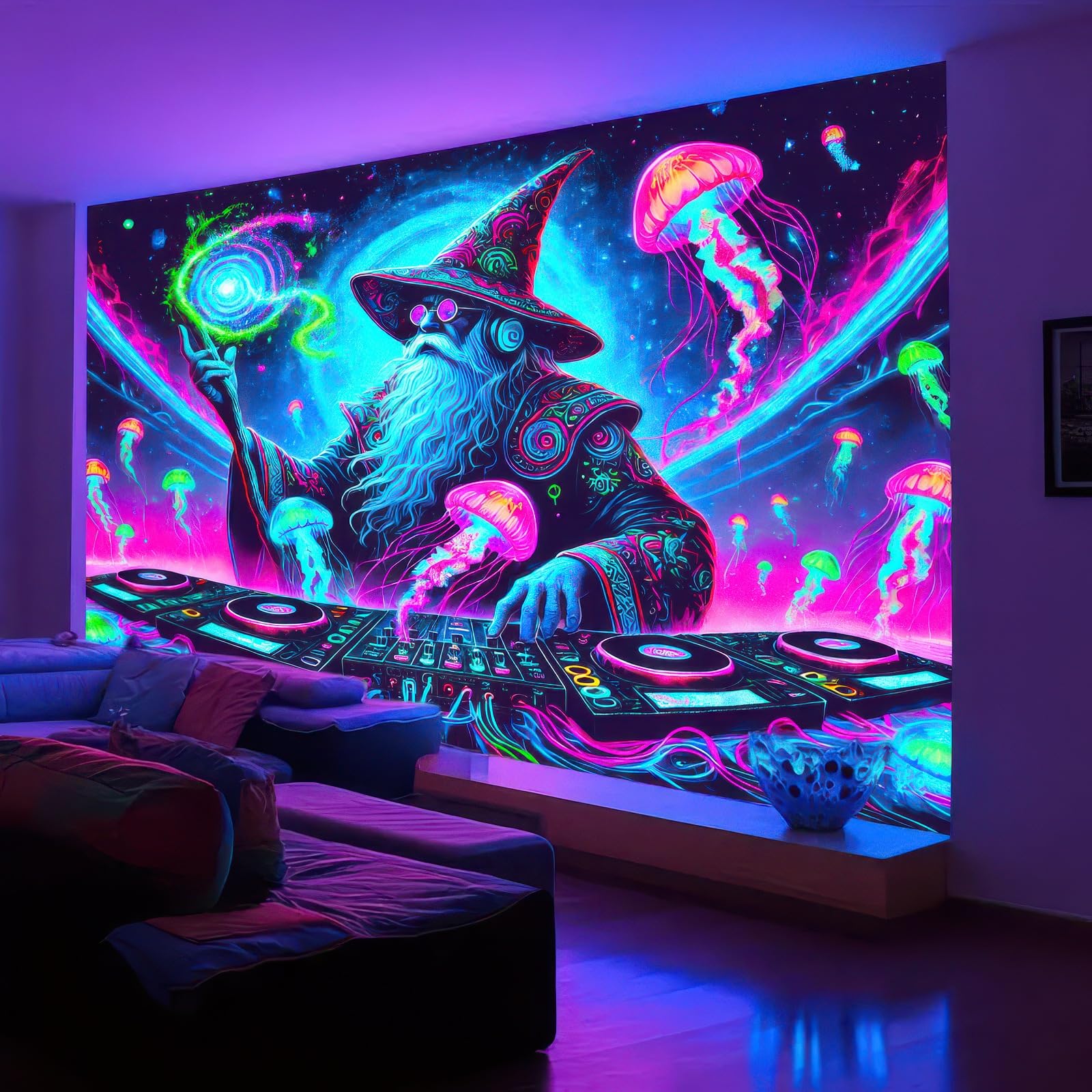 Amazon.com: BlissYard Wizard Blacklight DJ Tapestry 78x59 Inch UV