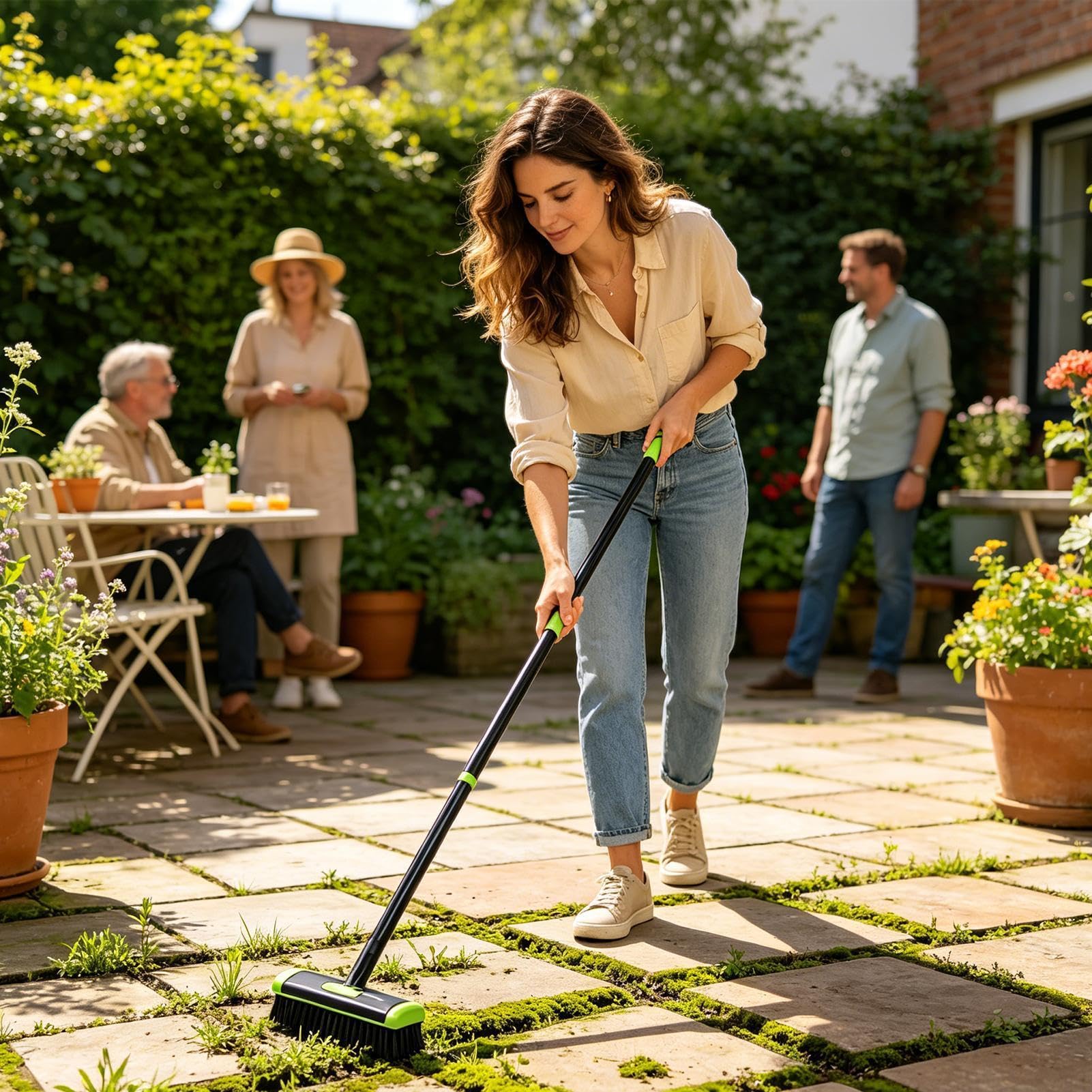 Outil pour enlever l'herbe Brosse nettoyante avec poignée réglable