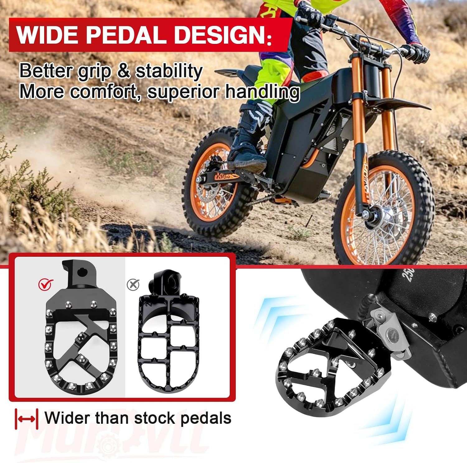 Dirt Bike Foot Pegs for Tutti Tuttio Soleil01, 360° Rotating Footpeg Pedals CNC 7075 Aluminum, Foot Rest with Non Slip Teeth Off-Road EBike, Black