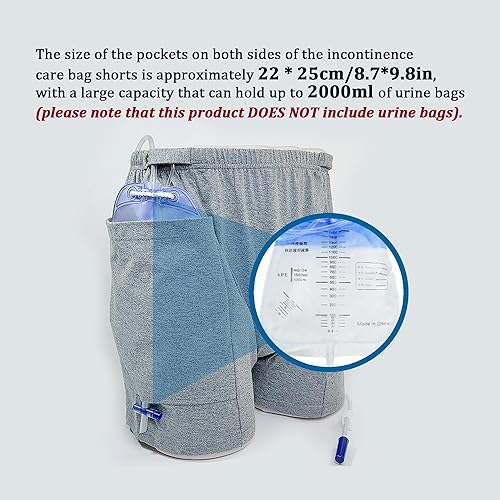 Miniatura 3 de Paquete de 2 pantalones cortos para el cuidado de la incontinencia, pantalones de drenaje de ostomía de doble bolsillo, ropa