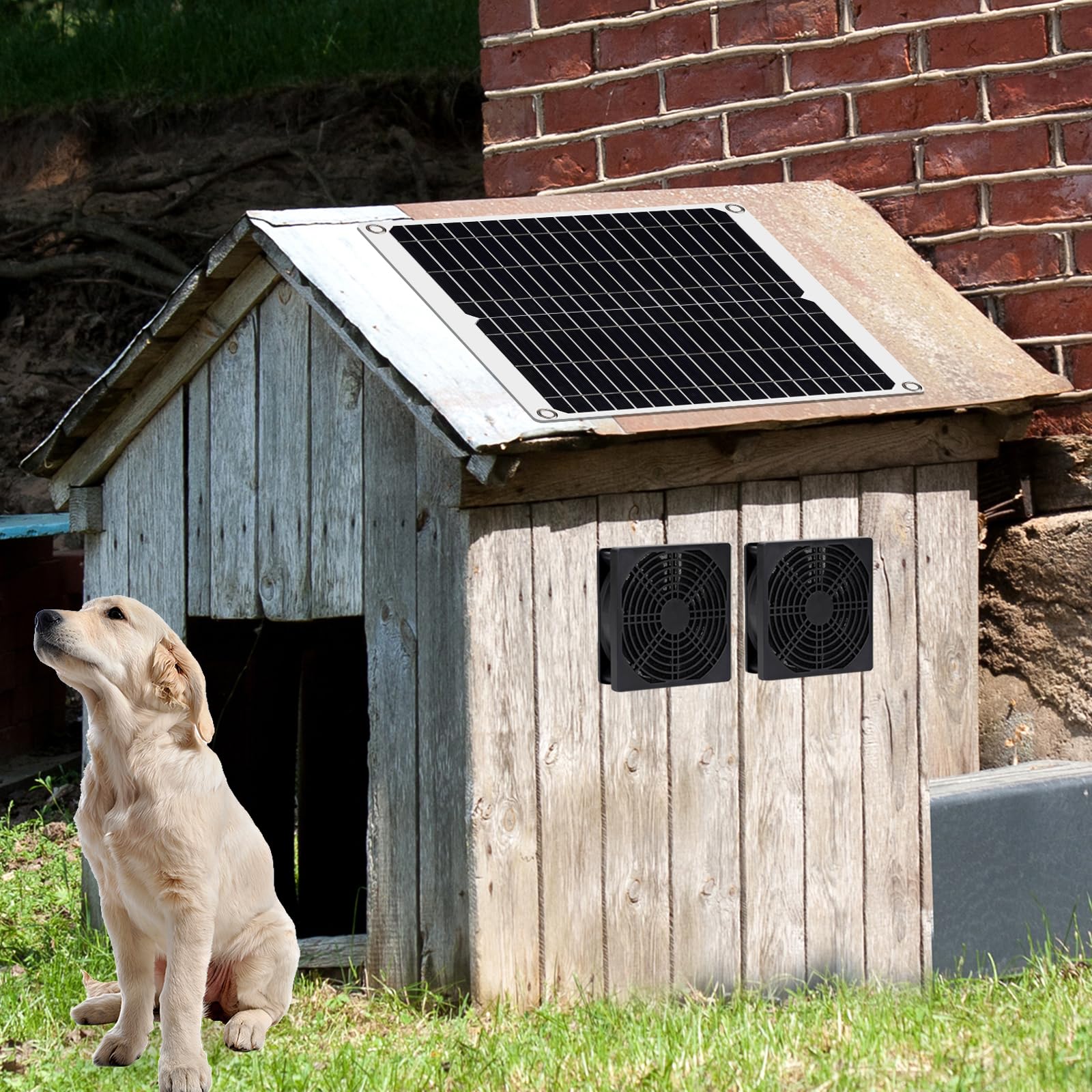 MUALROS Solar Ventilator, 15W Solarpanel Ventilator mit DC Doppelventilator für kleine Hühnerställe, Gewächshäuser, Schuppen, Haustierhäuser, Fensterauspuff
