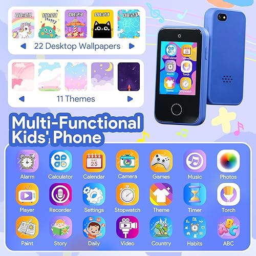 Miniatura 2 de Yuuchoringee Teléfono inteligente para niños, regalos para niños, juguetes de aprendizaje por teléfono con doble cámara, reproductor de música de 8