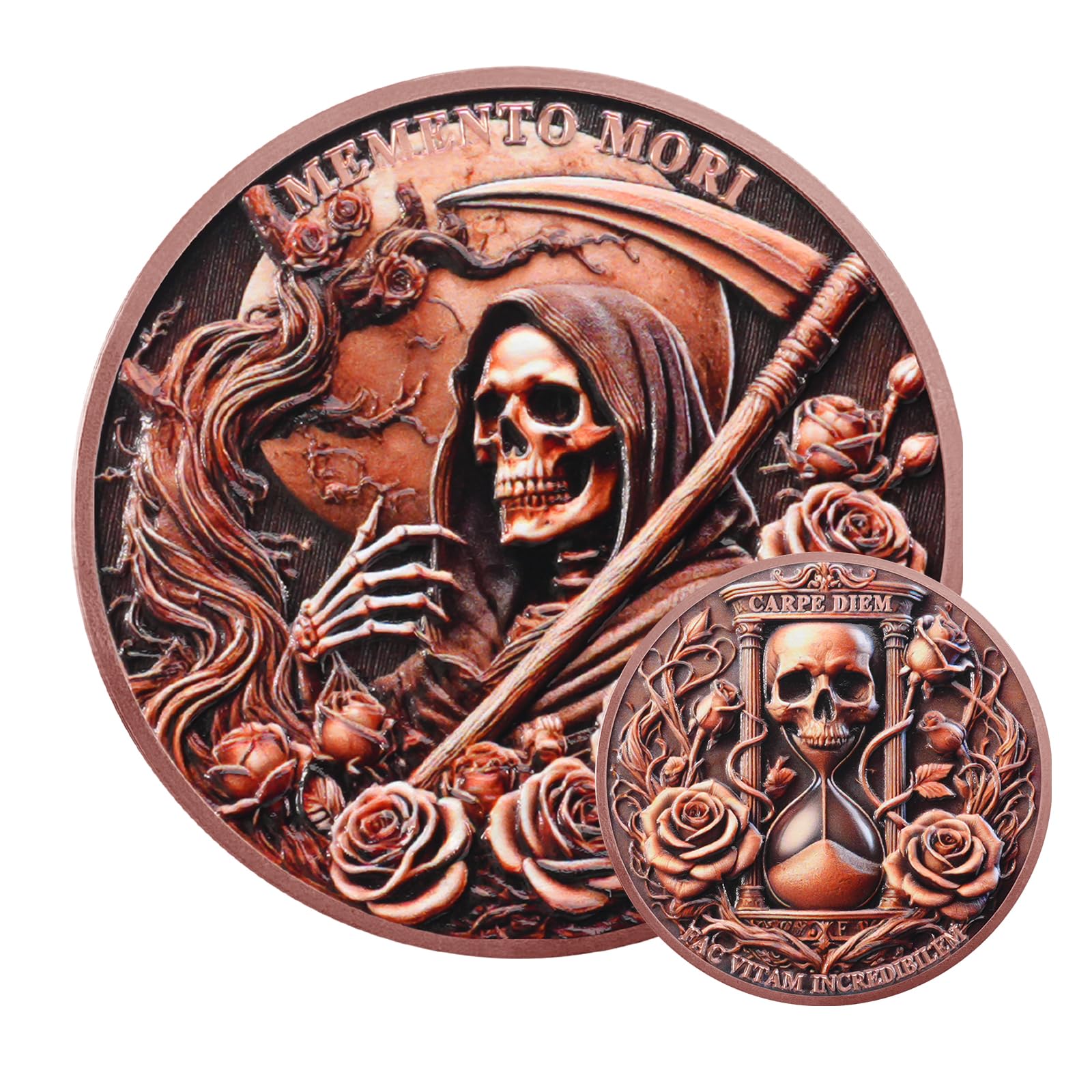 AtSKnSK Memento Mori Totenkopf Münze, Stoisches Medaillon mi
