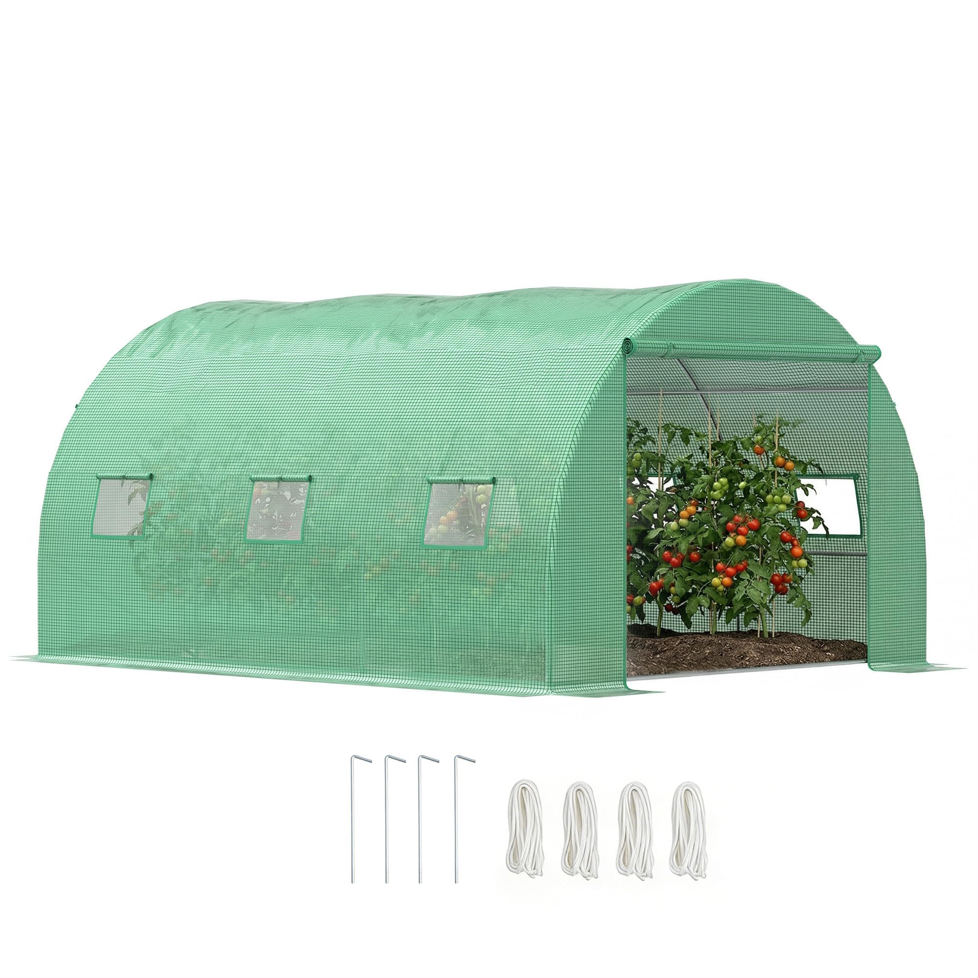 Outsunny Tunnel Greenhouse w/ PE Cover - Outdoor Plant House w/ Door & Window - Green - Plastic/Steel