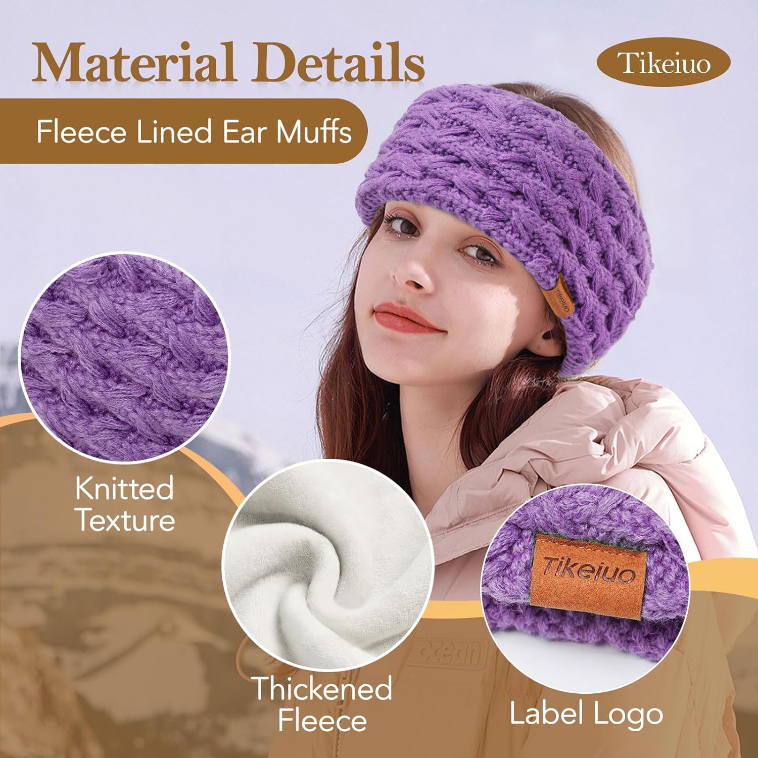 Winter Headbands for Women Ear Warmer Knitted Thick Fleece Lined Headbands for Cold Weather Gift (Dark Gray+Purple, One Size) - Image 3