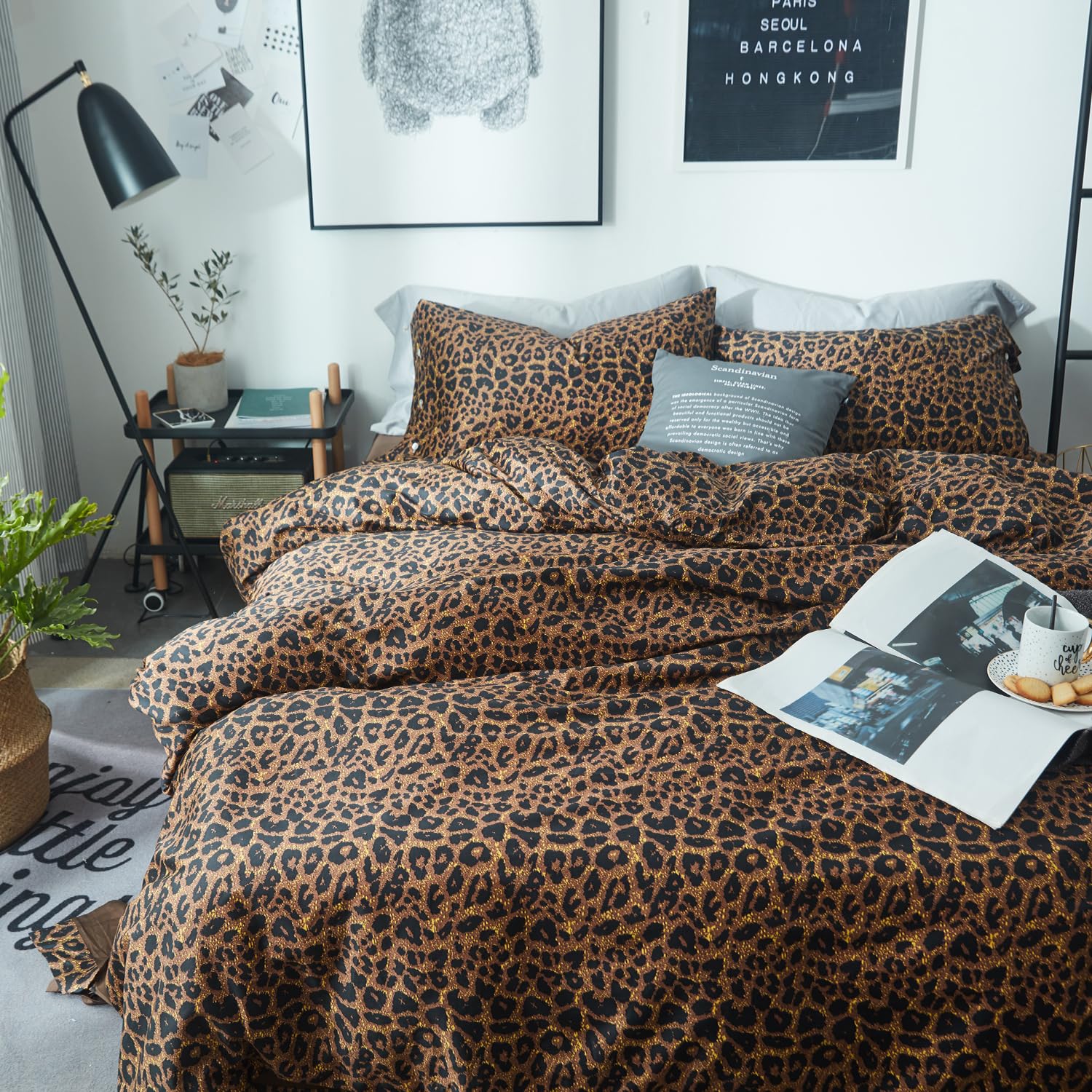 mixinni Leopard Print Duvet Cover California King Size Long Staple Cotton Bedding Set with Zipper Closure Ties, Perfect for Man and Woman, Ultra Soft and Easy Care (3pcs, California King Size) â image 1