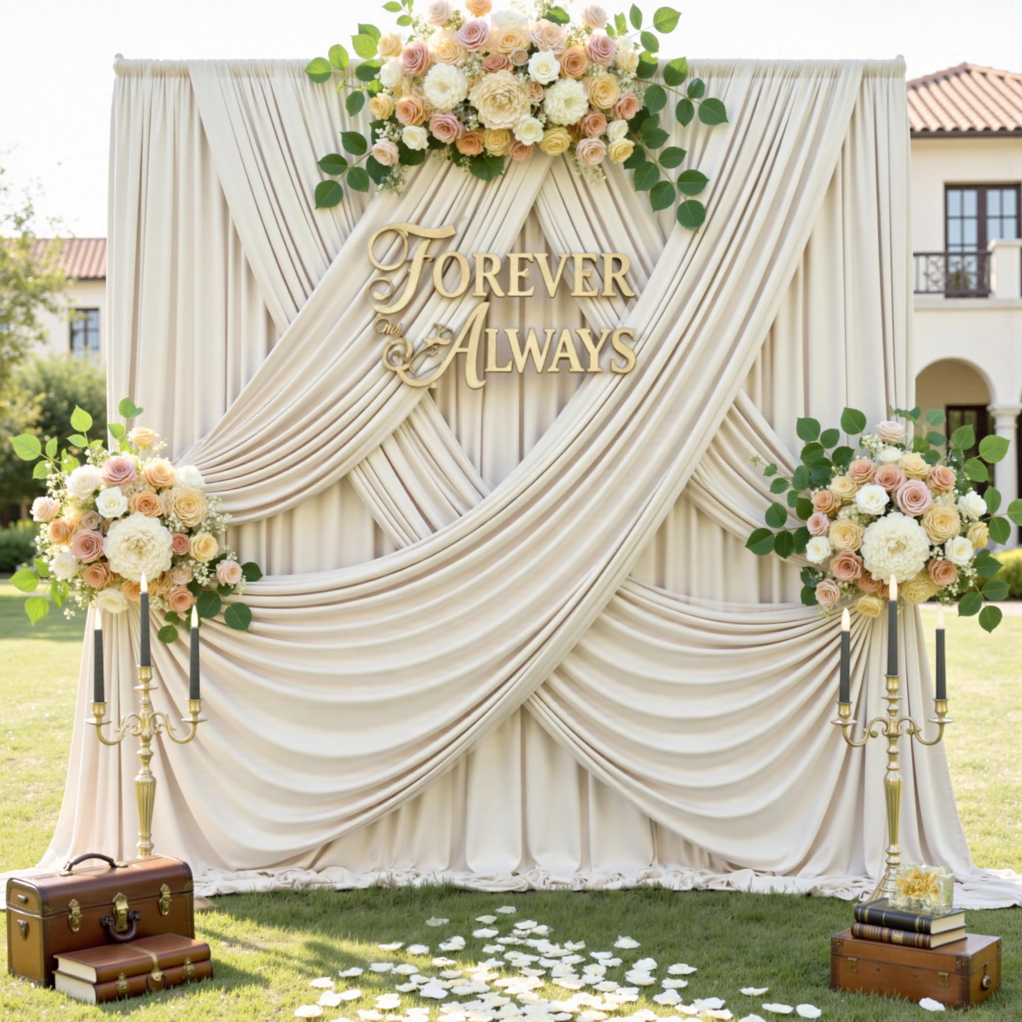 Photo 1 of 12ft x 10ft Wrinkle Free Beige Backdrop Curtains for Parties, Silky Photo Backdrop Drapes 12FT Long Back Drop Cloth for Wedding Birthday Photography Background Decor