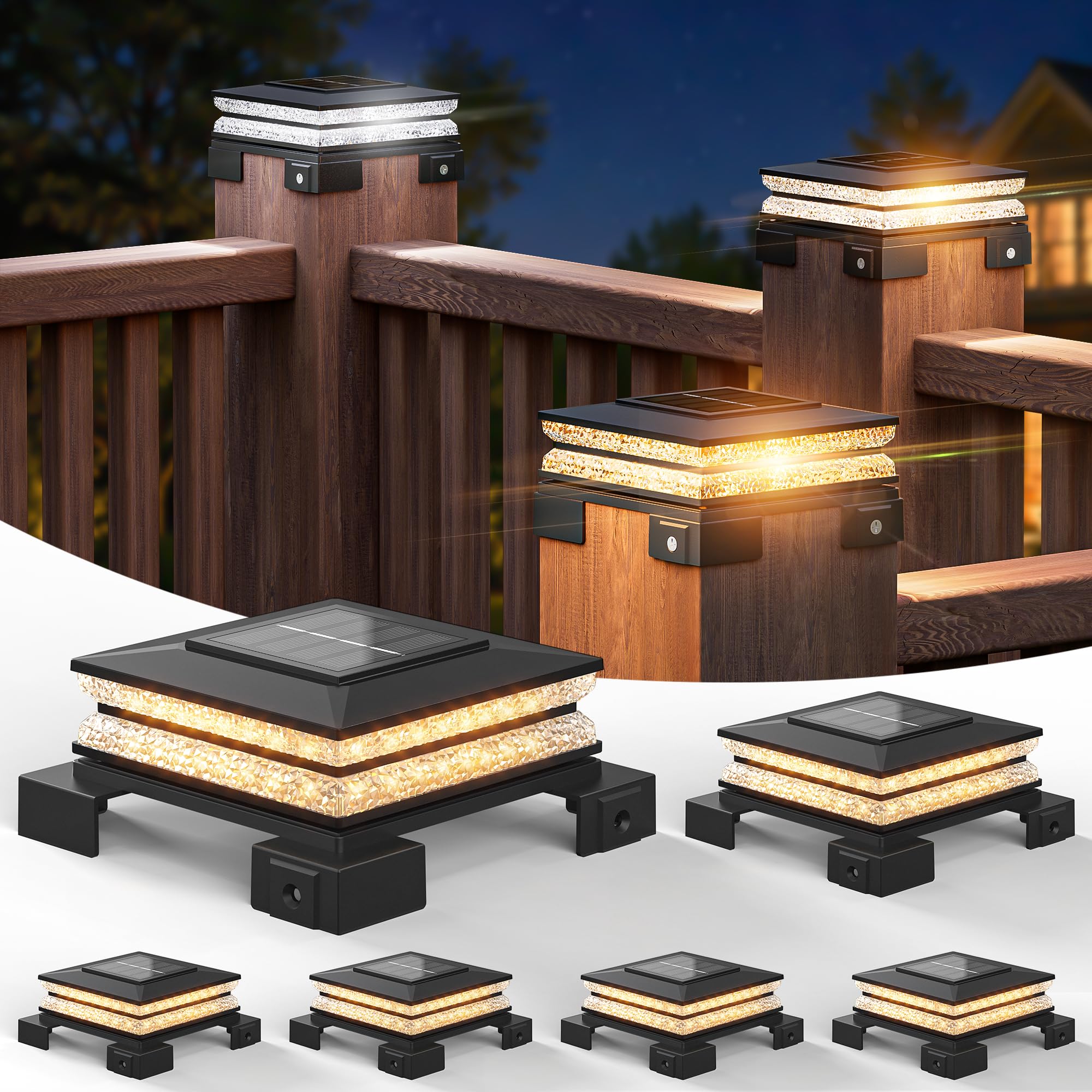 Photo 1 of APONUO Solar Post Cap Lights - Black, 6-Pack