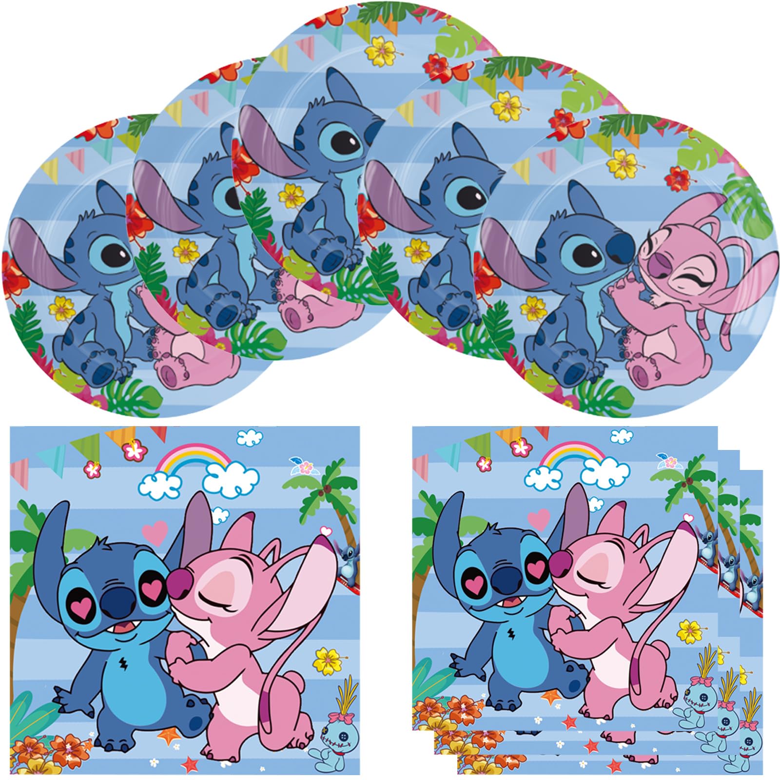 Fenghu Birthday Party Supplies for Lilo and Stitch, Include 20 Plates and 20 Napkins, for Lilo and Stitch Theme Birthday Party Decorations Serves 20 Guest