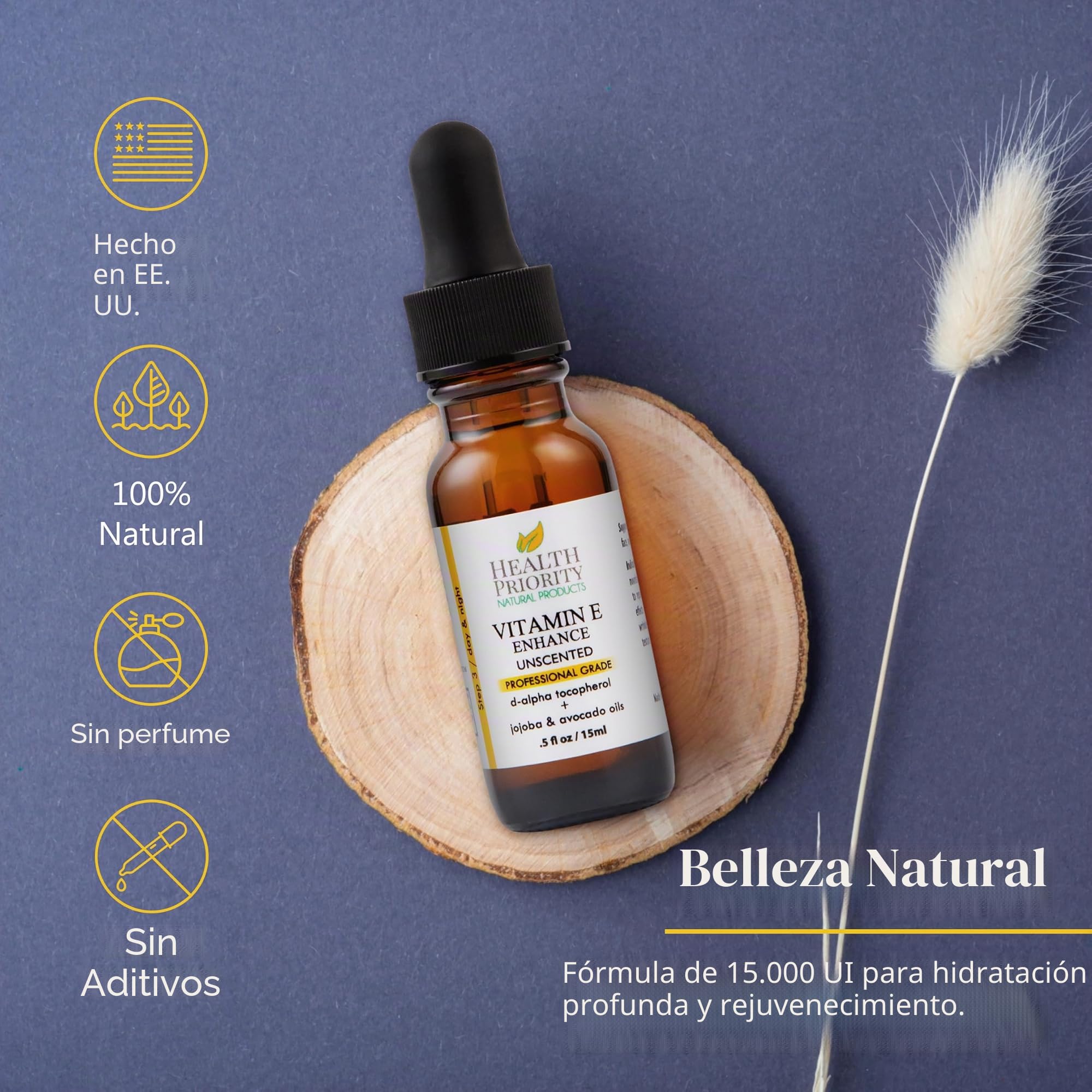 Aceite 100% natural y orgánico de vitamina E para la cara y la piel - 15,000/30,000 IU - Reduce las arrugas y aclara las manchas oscuras, dejando la piel más joven.