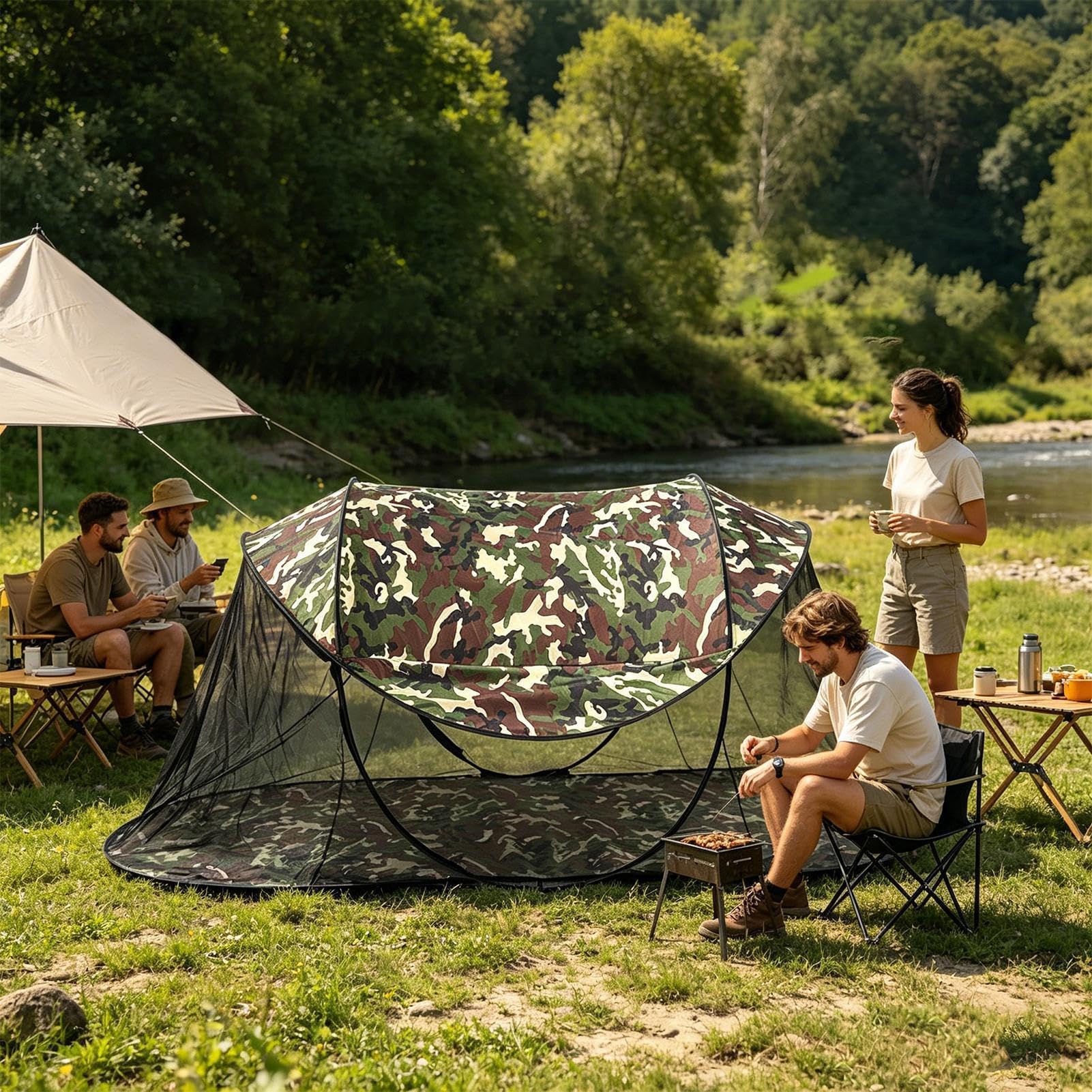 Tienda de campaña | 2-3 personas plegable portátil de malla con bolsa de almacenamiento | Tienda de mosquitero al aire libre – para viajes, senderismo, senderismo, picnic, playa, jardín, terraza