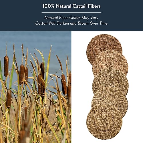 Miniatura 10 de Essentials - Juego de 6 manteles individuales redondos de rafia de mimbre natural, trenzados, resistentes al calor, tejido antideslizante,