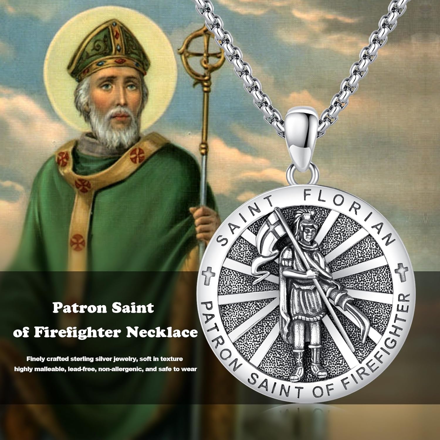 TwoAnts Patron Saint Medal Necklace 925 Sterling Silver Protection Pendant Necklace Catholic Jewelry Gifts for Men Women - Image 7