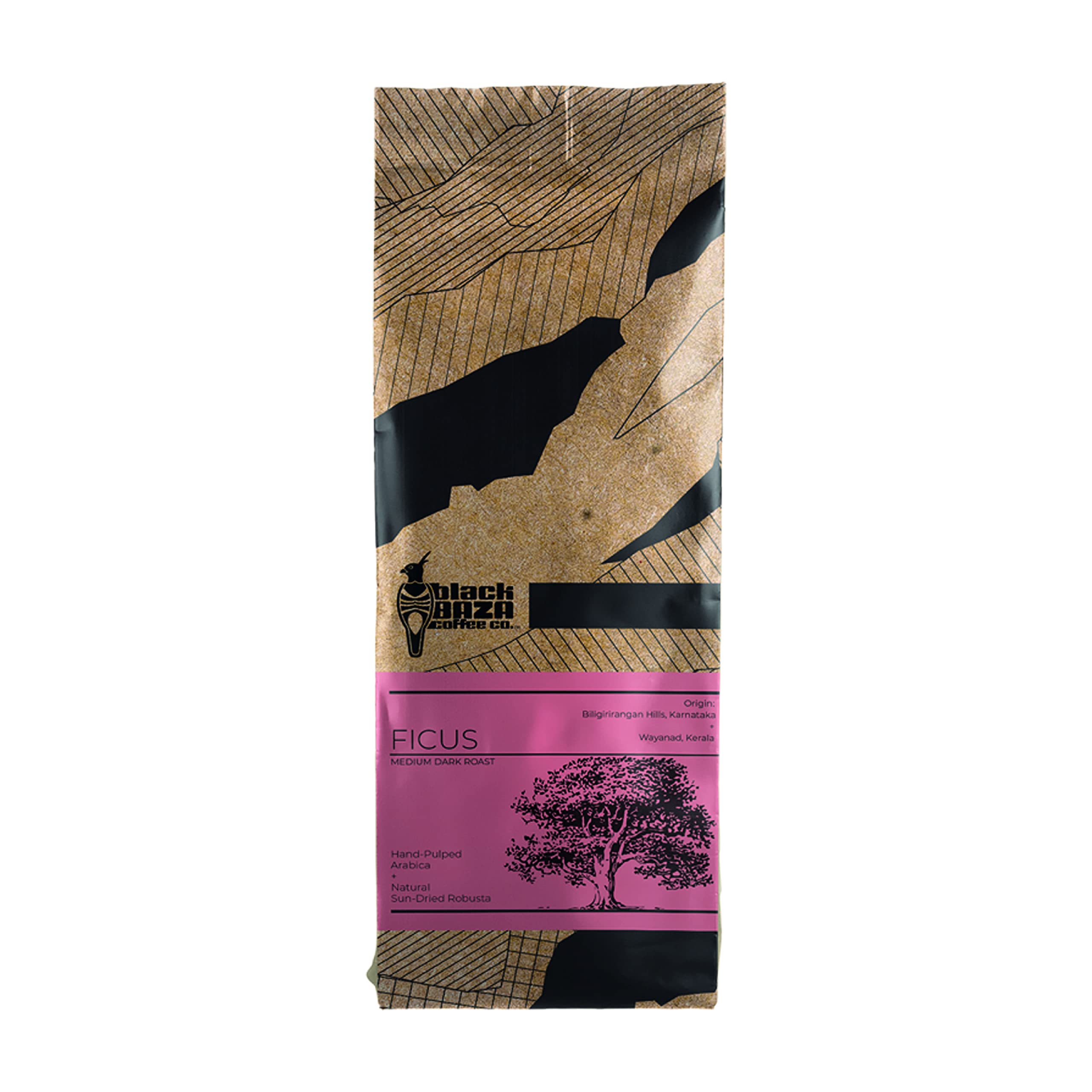 Black Baza Coffee, Ficus, Medium-Dark Roast, Freshly Roasted, Organic, Blend of Arabica & Robusta (Coarse Grind, 250 grams)