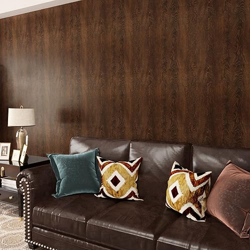 Miniatura 7 de VaryPaper Papel tapiz de madera marrón oscuro, tamaño grande, 32 x 118 pulgadas, papel de contacto de madera laminado para encimera, impermeable,