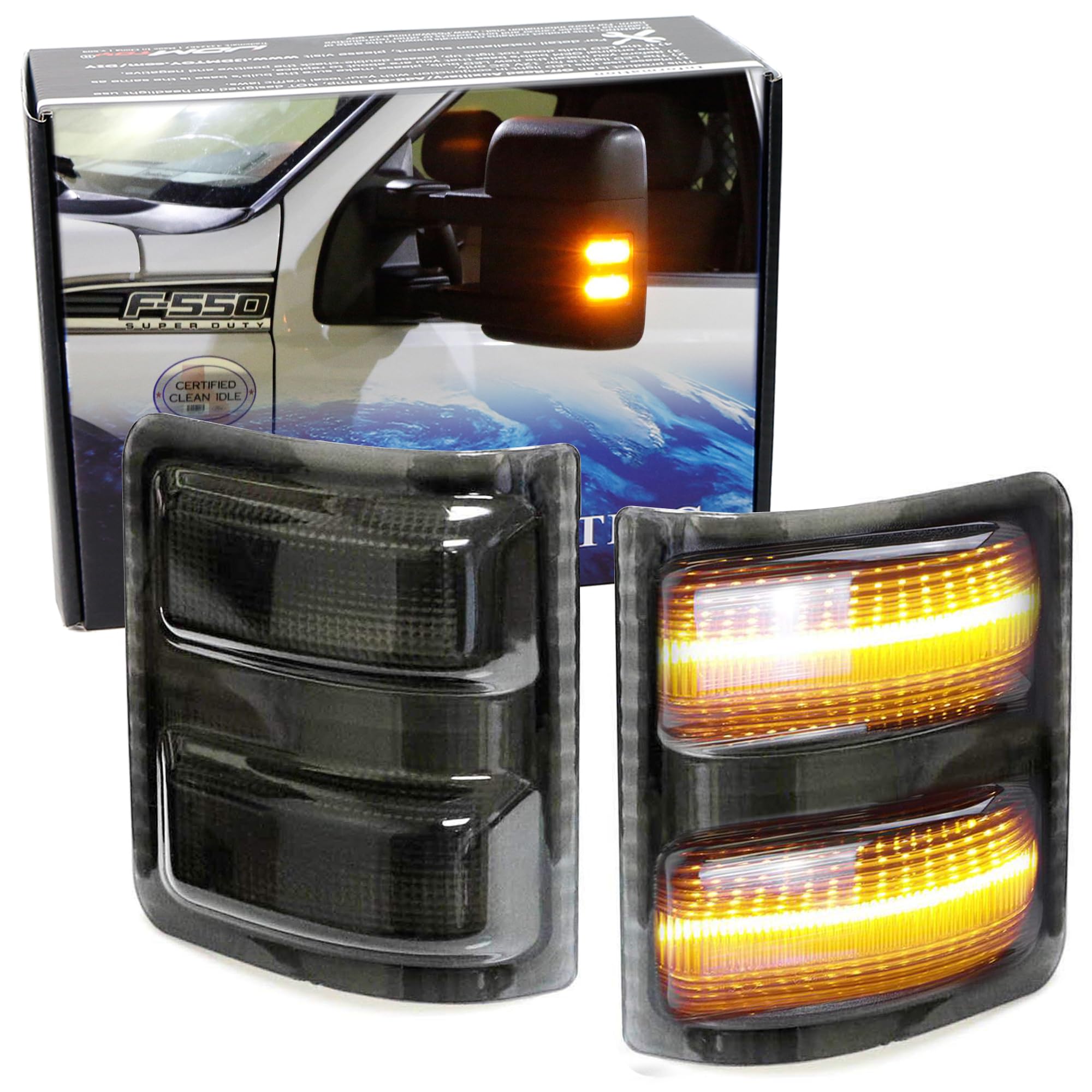 iJDMTOY Smoked Lens Amber LED Side Mirror Marker Lamps Compatible With 2008-2016 Ford F250 F350 F450 Super Duty
