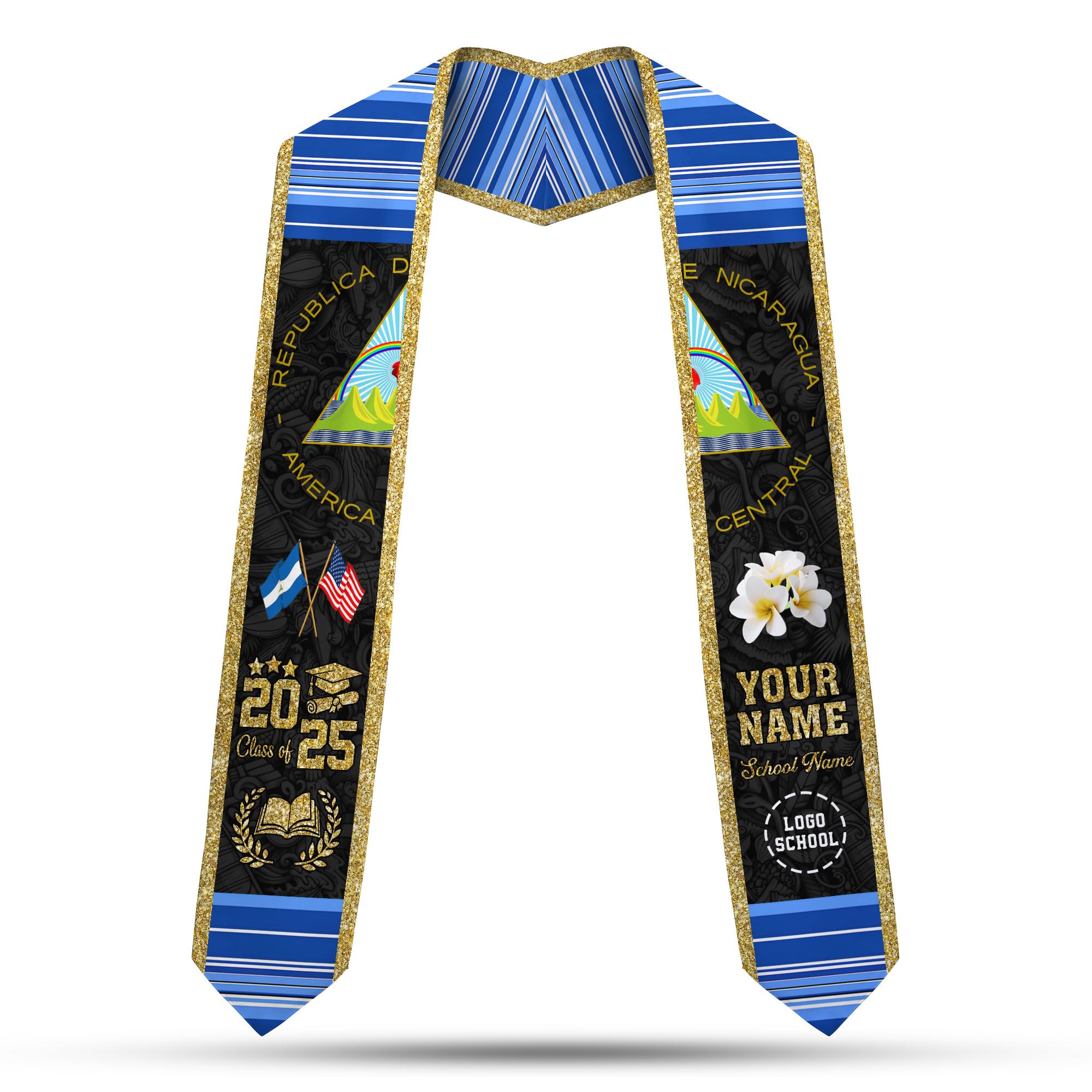 MonkeyVan Personalized Nicaragua Graduation Stole Sash 2025, Custom Nicaraguan Graduation Sash, Congratulation Gifts 2025 Nicaragua9