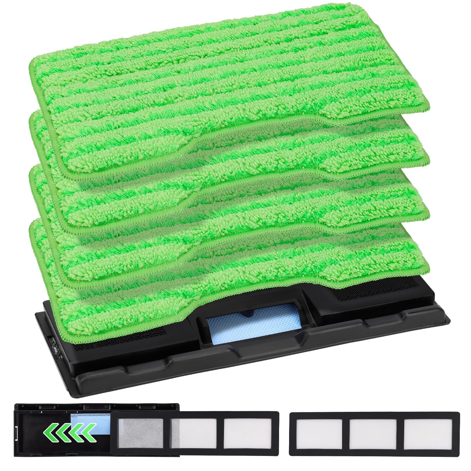 Reusable Vacmop Pads for Shark VacMop VM200UK, VM200UKPL, VM200UKGN, 4 Microfiber Mop Pads + 1 Upgraded Dirt Chamber + 2 Filters for Shark VacMop VacMop Lavender and Lime Green