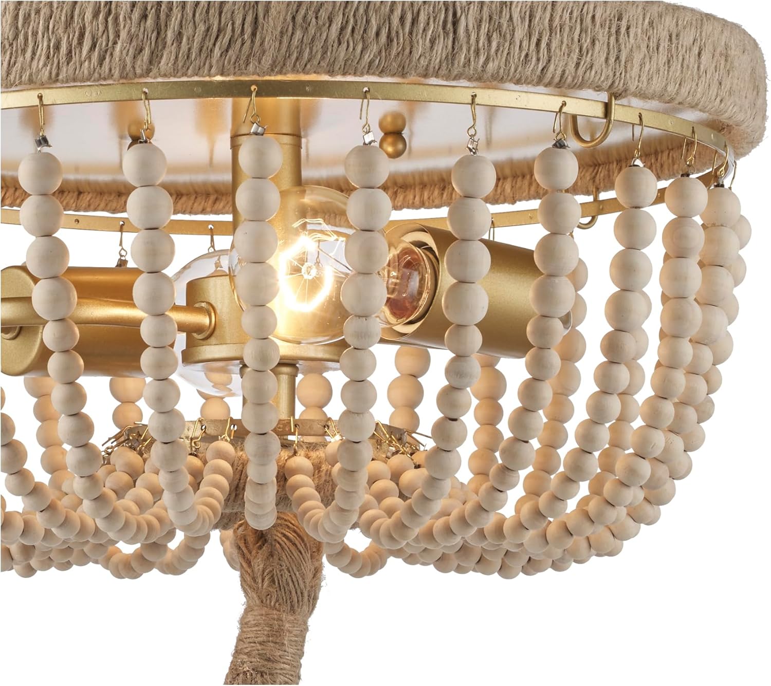 TRANS GLOBE 11605 AG I Taylan Collection 14 Inch Two-Light Ceiling Flush Mount - in an Antique Gold Finish | Steel & Jute Rope Housing I Modern Contemporary Light Fixture |