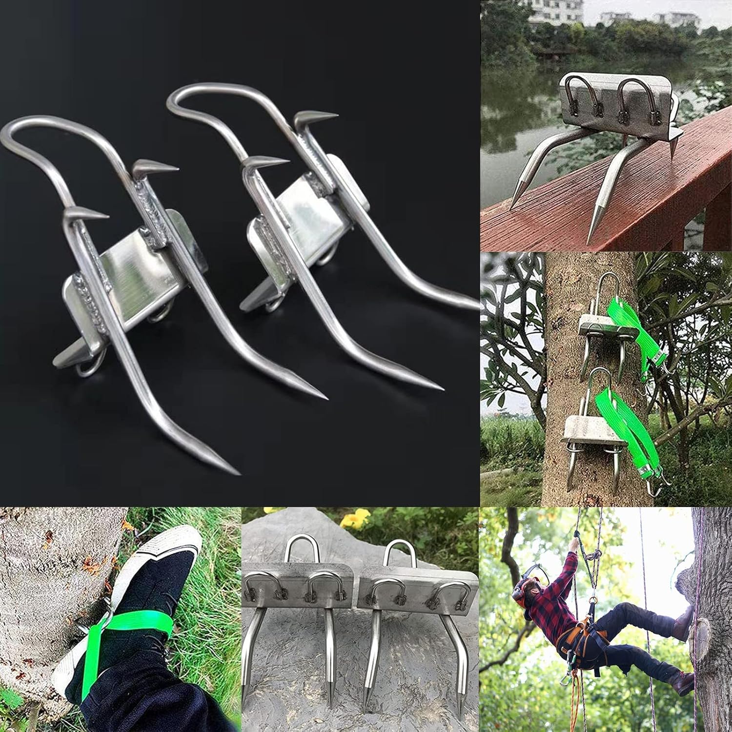 4 Claws Tree Climbing Spikes, Tree Climbing Equipment Set, Tree Climbing Tools Lumberjack Climbing Spikes Pole Shoes Stainless Steel 304 Hunt Tomb