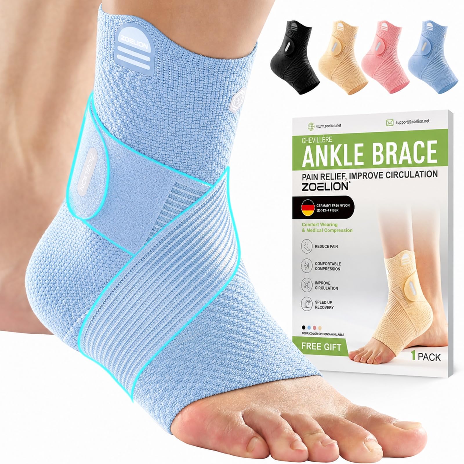 ZOELION Knöchelbandage mit Einzigartigem Netzband, 3D-Gestricktes Luftgewebe Sprunggelenkbandage für Plantarfasziitis Achillessehne,Verstellbare Fussbandage zur Schmerzlinderung Verletzungshilfe