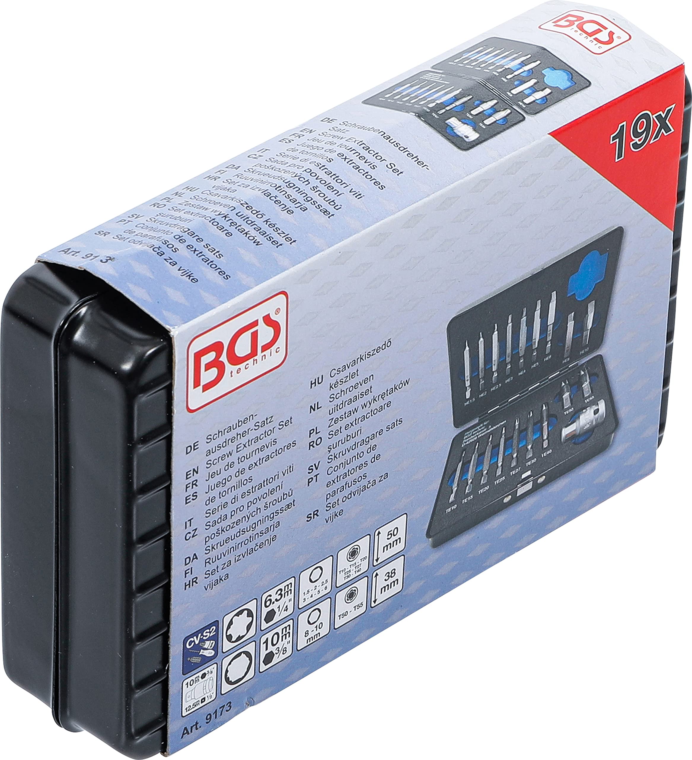 BGS 9173 | Set estrattori viti | per esagono incassato 1,5 – 10 mm/profilo a T (per Torx) | T10 – T55 | 19 pezzi