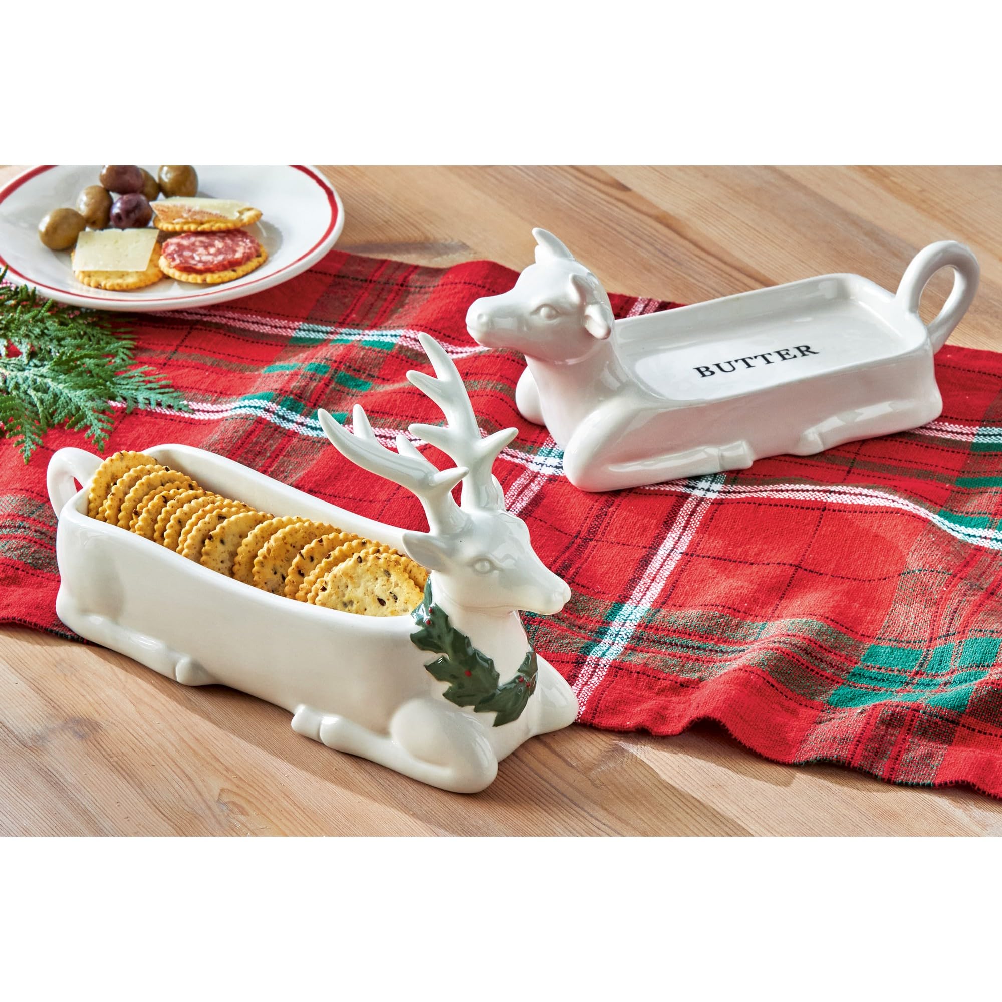 tag Farmhouse White Stoneware Cow Shaped Butter Dish, 9.65