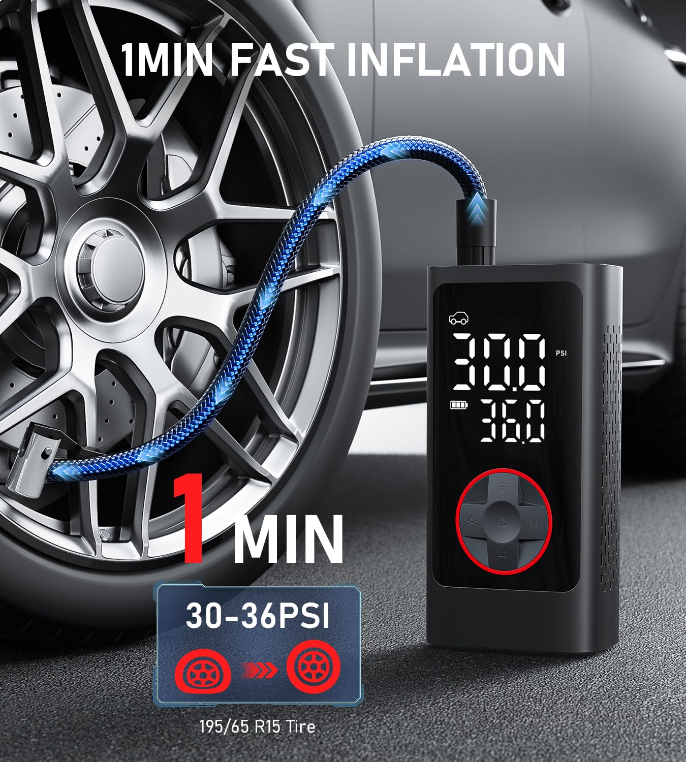 Tire Inflator Portable Air Compressor, 150PSI Cordless Air Pump for Car Tires, Bike Tire Pump with Pressure Gauge, Auto Shut Off, LED Light for Car Motorcycle Bicycle