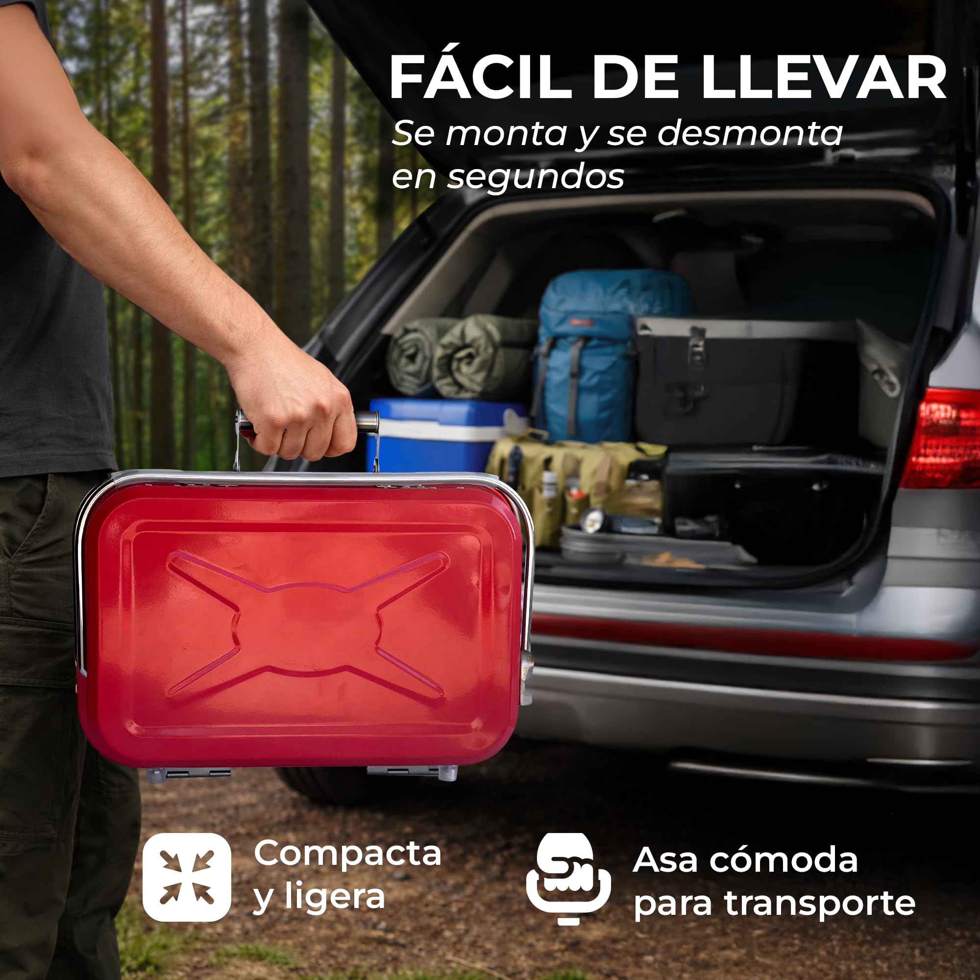 barbacoa carbón, barbacoa portátil de acero inoxidable 410 tipo maleta, ligera y compacta para camping, jardín, terraza y picnic, incluye guante térmico y utensilios BBQ