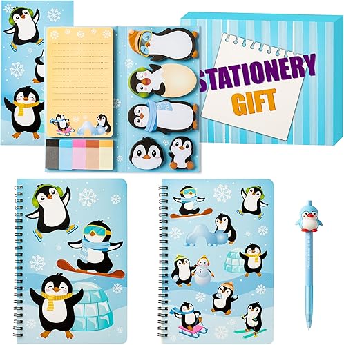 B1ykin Juego de 3 cuadernos de pingüinos con notas adhesivas de papelería, cuadernos en espiral A5 y 550 hojas de notas adhesivas con pingüino de B1ykin Juego de 3 cuadernos de pingüinos con notas adhesivas de papelería, cuadernos en espiral A5 y 550 hojas de notas adhesivas con pingüino de