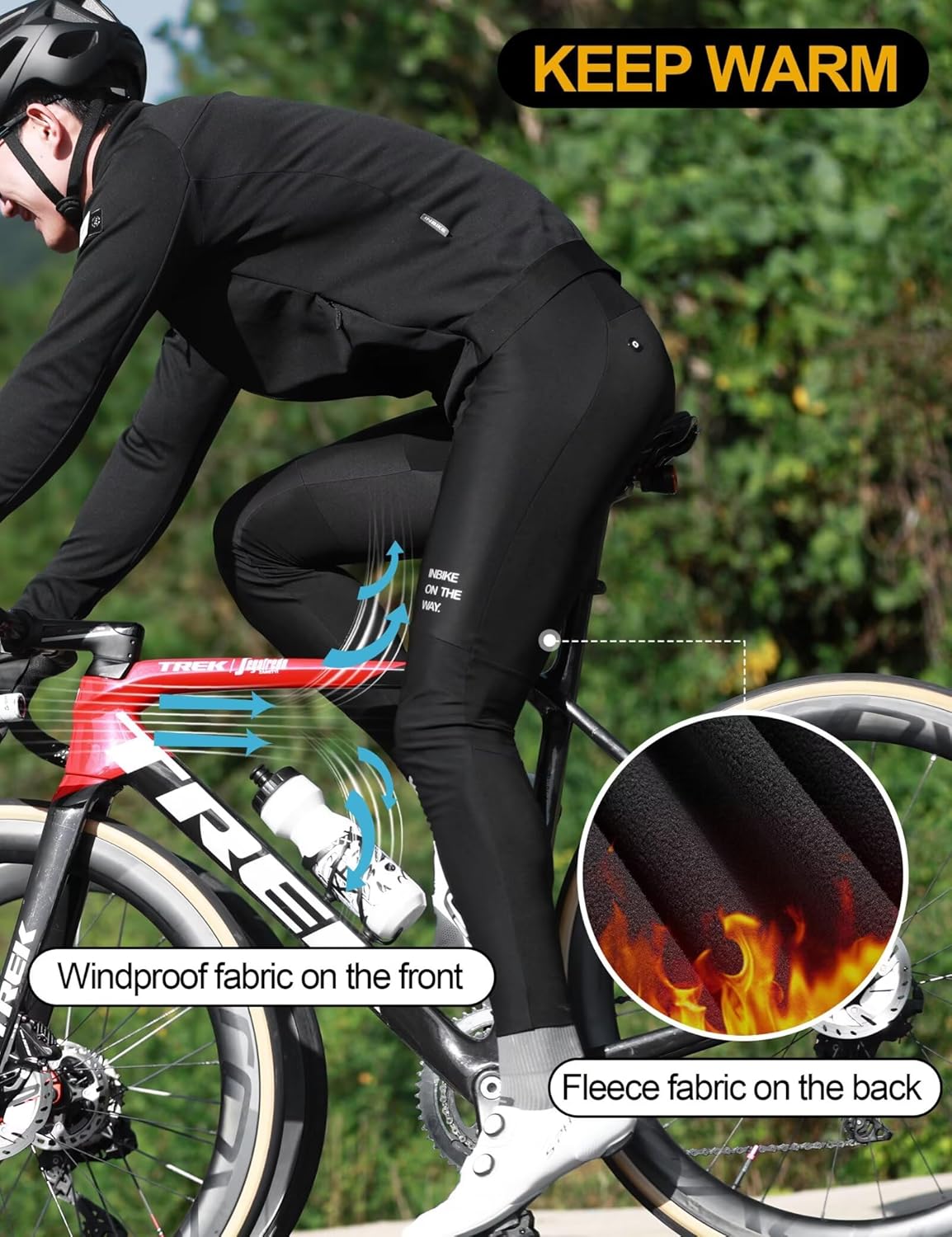 INBIKE Cycling Bib Tights Windproof Fleece 3D Padded Bike Leggings Long Thermal Bicycle Road Riding Men's Pants - Image 3
