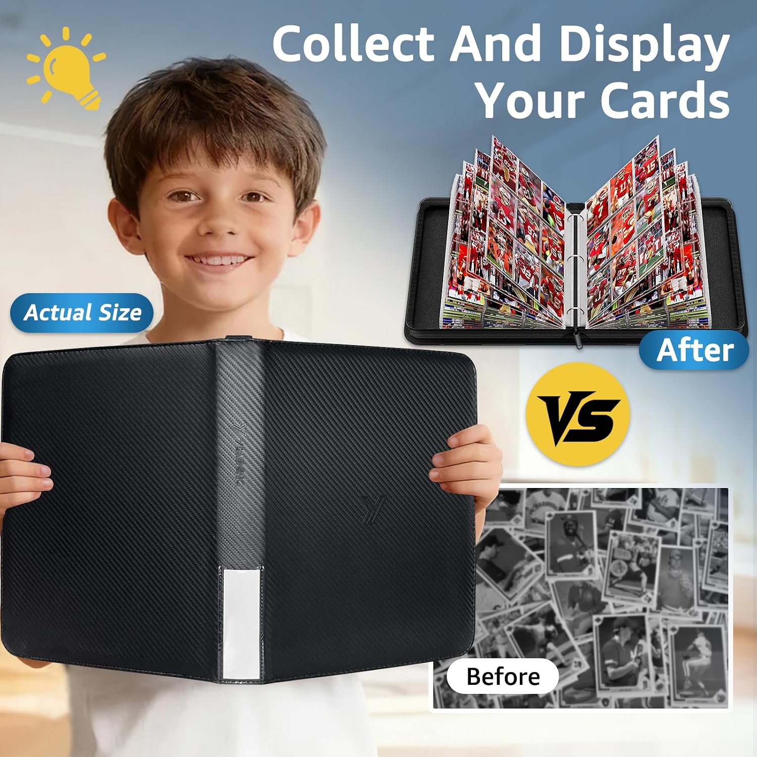 Trading Card Binder with Sleeves (990 Pockets) - 9 Pocket Card Binder Holder with Unique Display Strap - Large Capacity Storage Case for Baseball, TCG, MTG & Sports Cards (Black,)