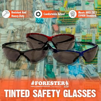 FORESTER 3 Pack ANSI Z87.1 Tinted Safety Glasses for Men and Women, UV Protection, Scratch-Resistant, Clear Safety Glasses