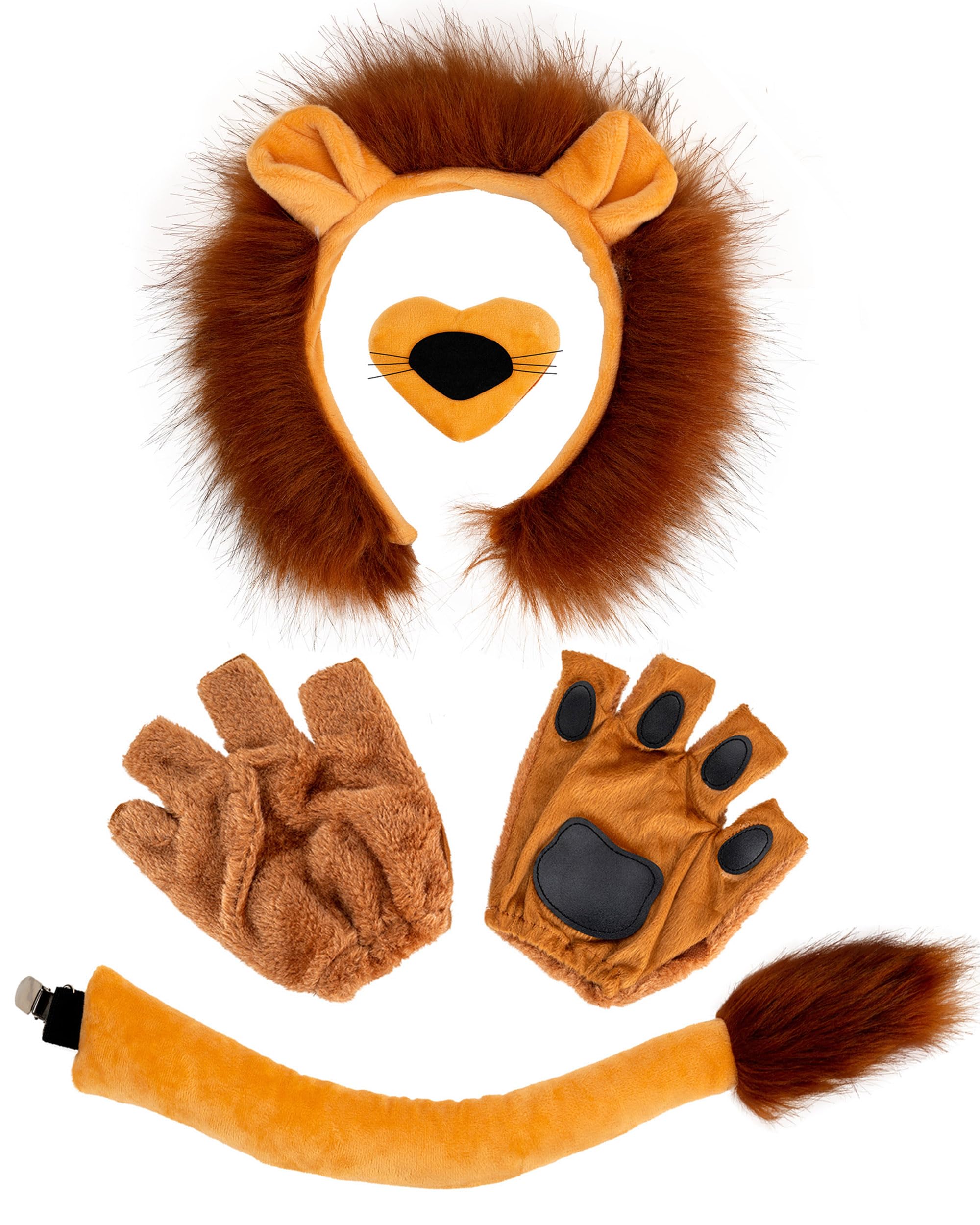 5 Pcs Lion Costume Set Lion Ears Headband Tail Paw Gloves Nose Halloween Lion Cosplay Party Dress Up Accessories