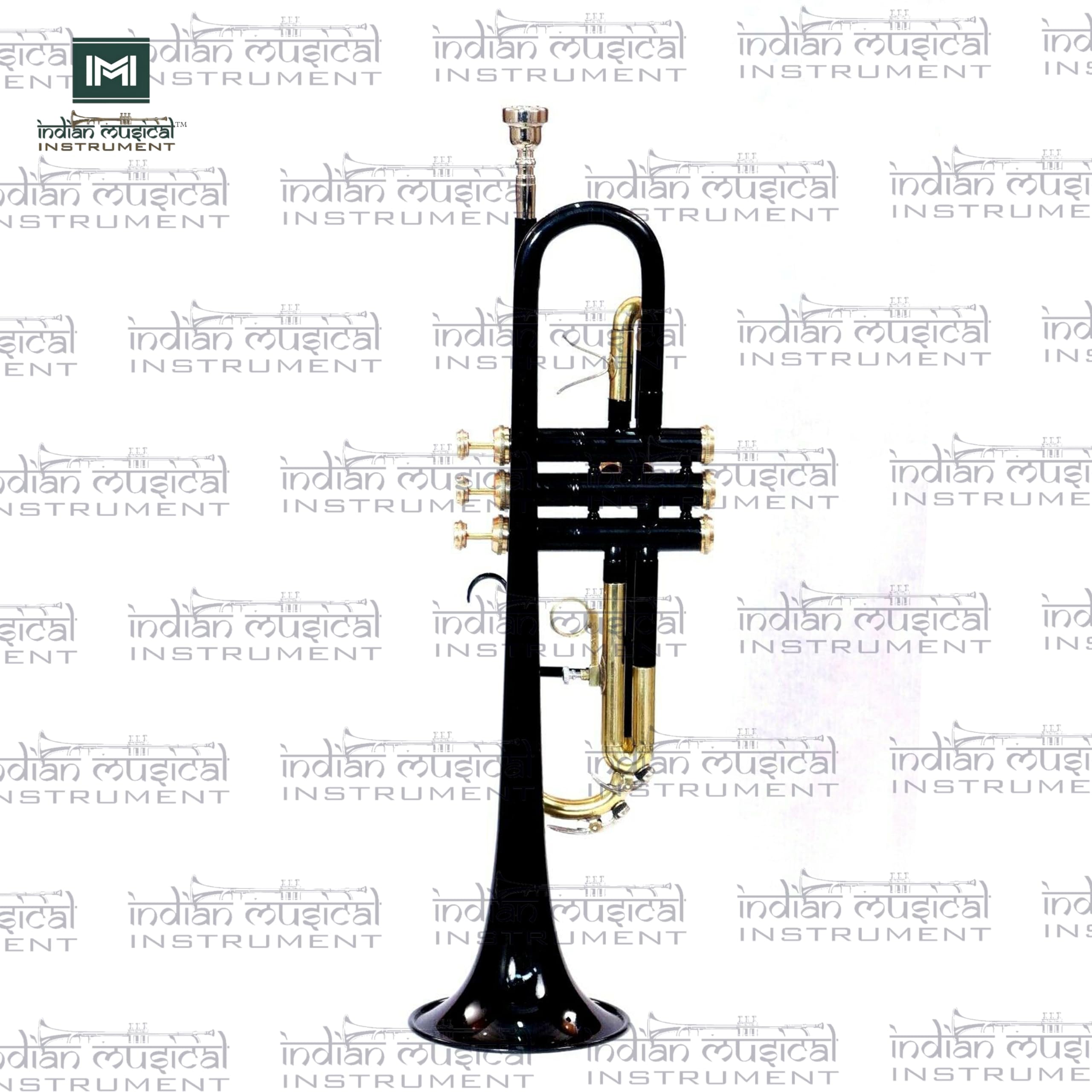Trompette d'instruments de musique indiens en laiton de qualité supérieure avec étui rigide et embouchure (laiton) (noir doré)