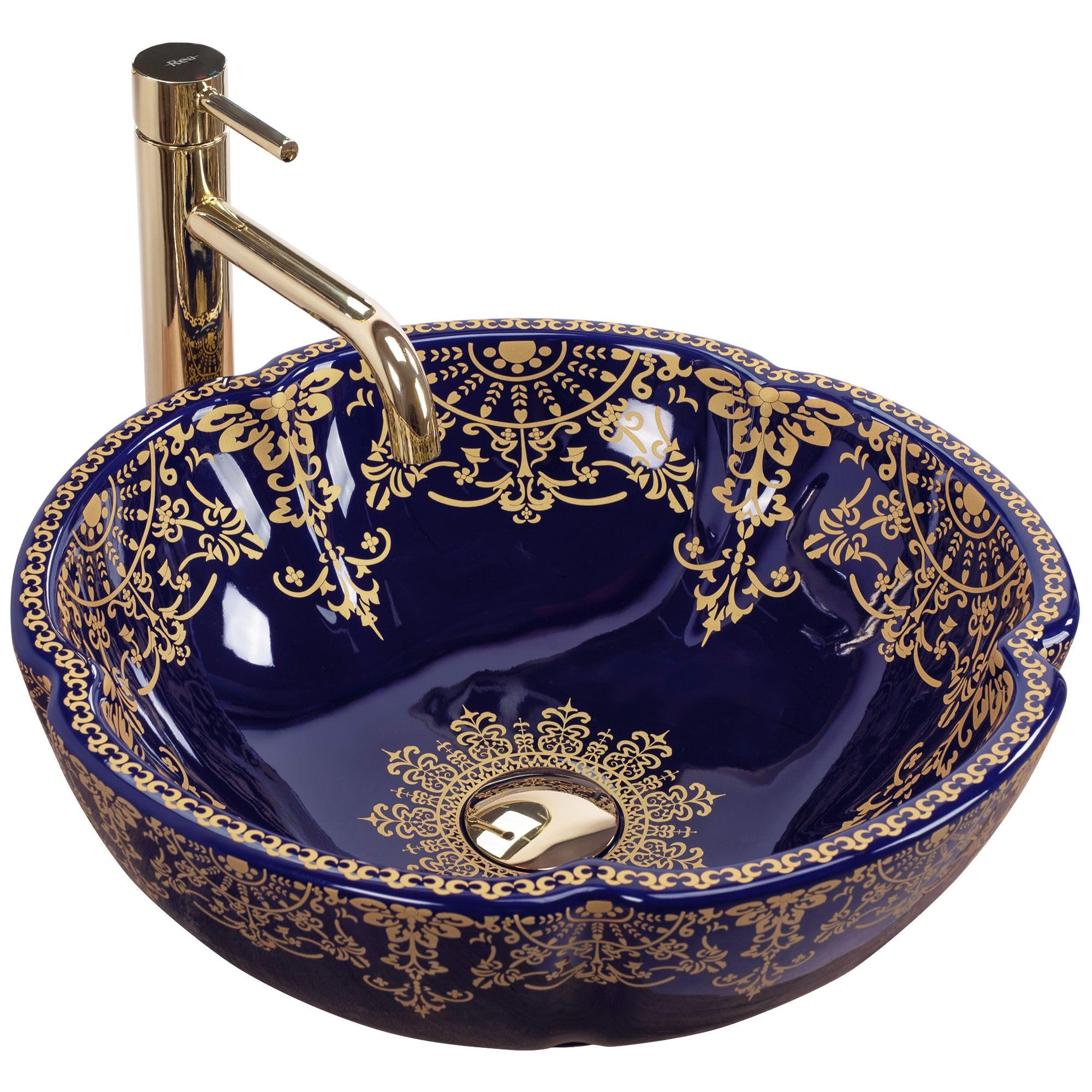 Rea Marina Blue/Gold Bathroom Sink Made Of Ceramic - Pattern - U3300