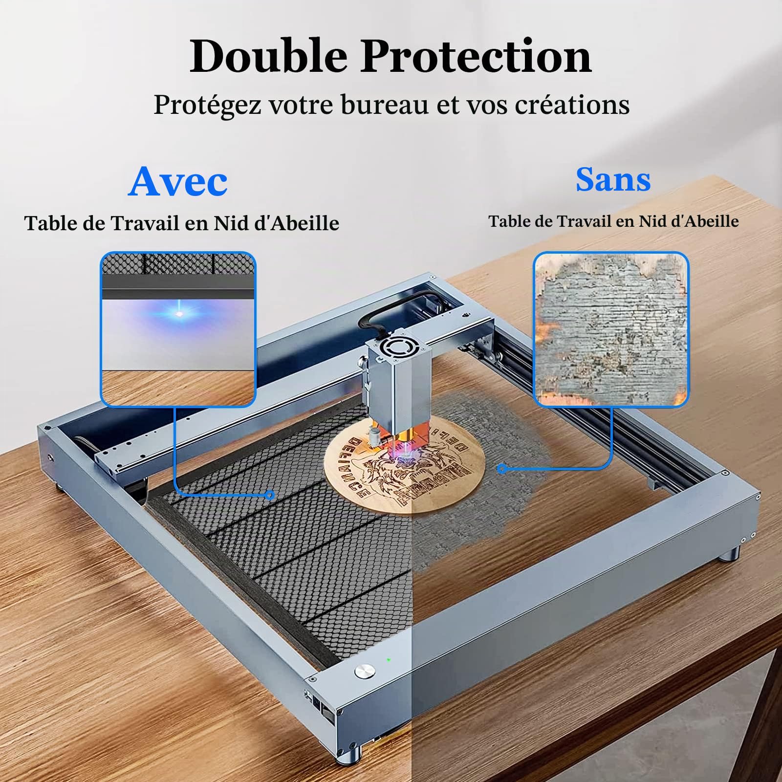 440*440 mm Table de découpe laser alvéolaire, plaque en aluminium résistante avec table à alvéoles en acier pour découpe et gravure laser efficace, accessoire essentiel pour réseau laser (17,32 x