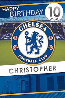 Danilo Promotions Limited Personalised Chelsea FC Birthday Card, Any Age Chelsea Football Card, Any Name Chelsea Birthday Greeting Card, Chelsea FC Birthday Cards,9 x 6 inch