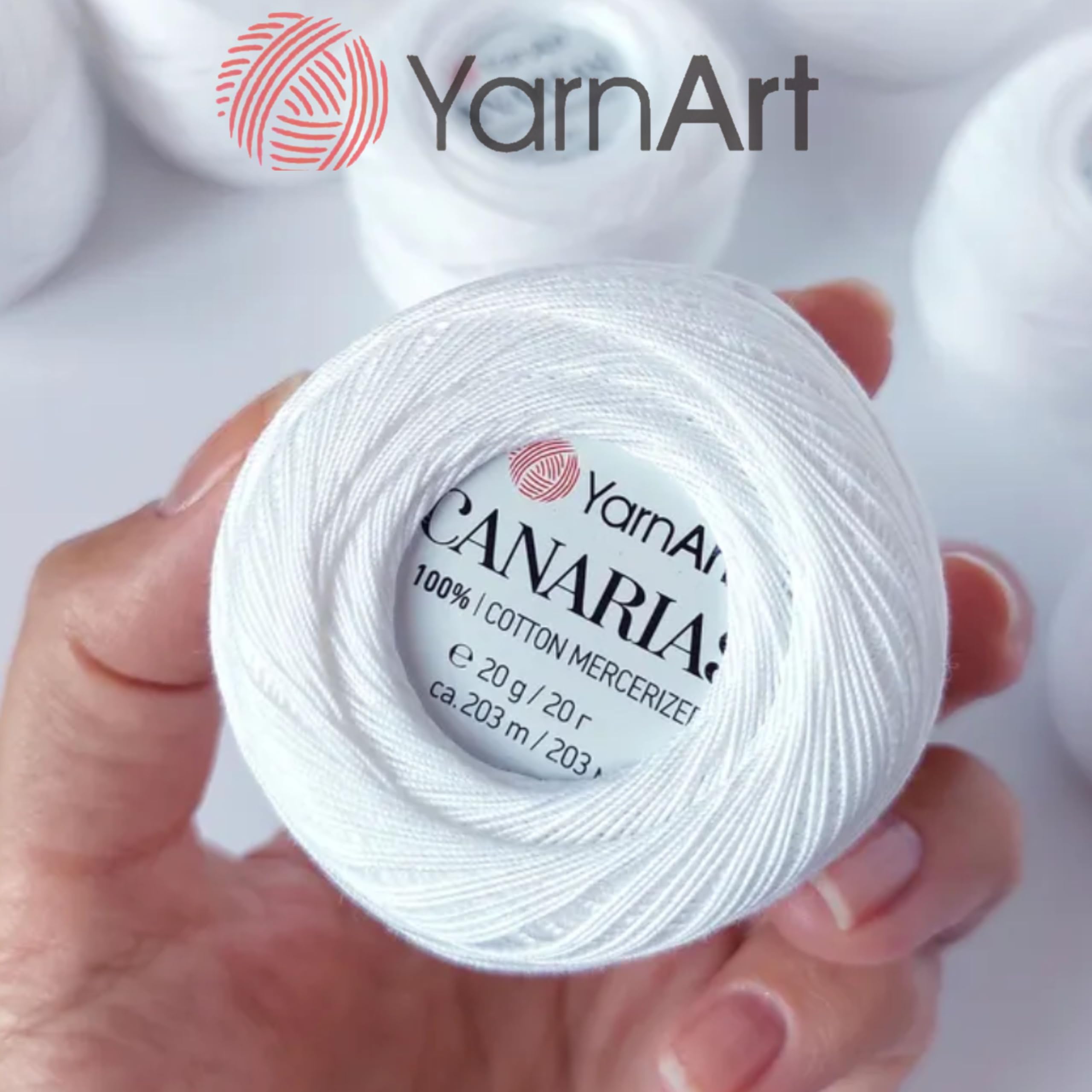 YarnArt Canarias 100% Mercerized Cotton Crochet Thread – 20g (0.7 oz), 203 Yards – Ultra Fine Lace Weight Yarn for Crochet, Lace, Doilies, Embroidery & Accessories (9999, Black)